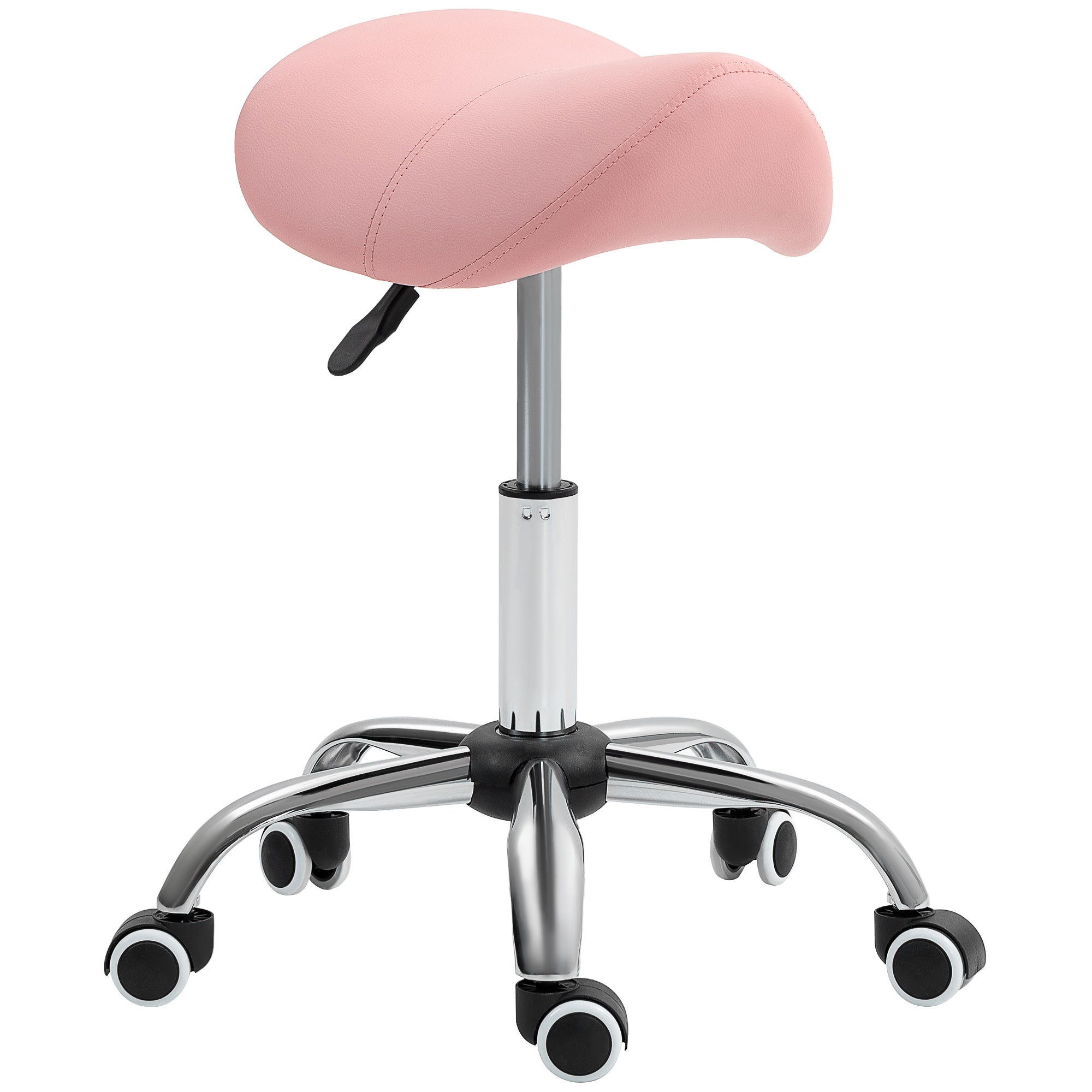HOMCOM Saddle Stool, Height Adjustable Salon Chair for Massage Spa, Faux Leather, Pink - North Peak Garden Furniture