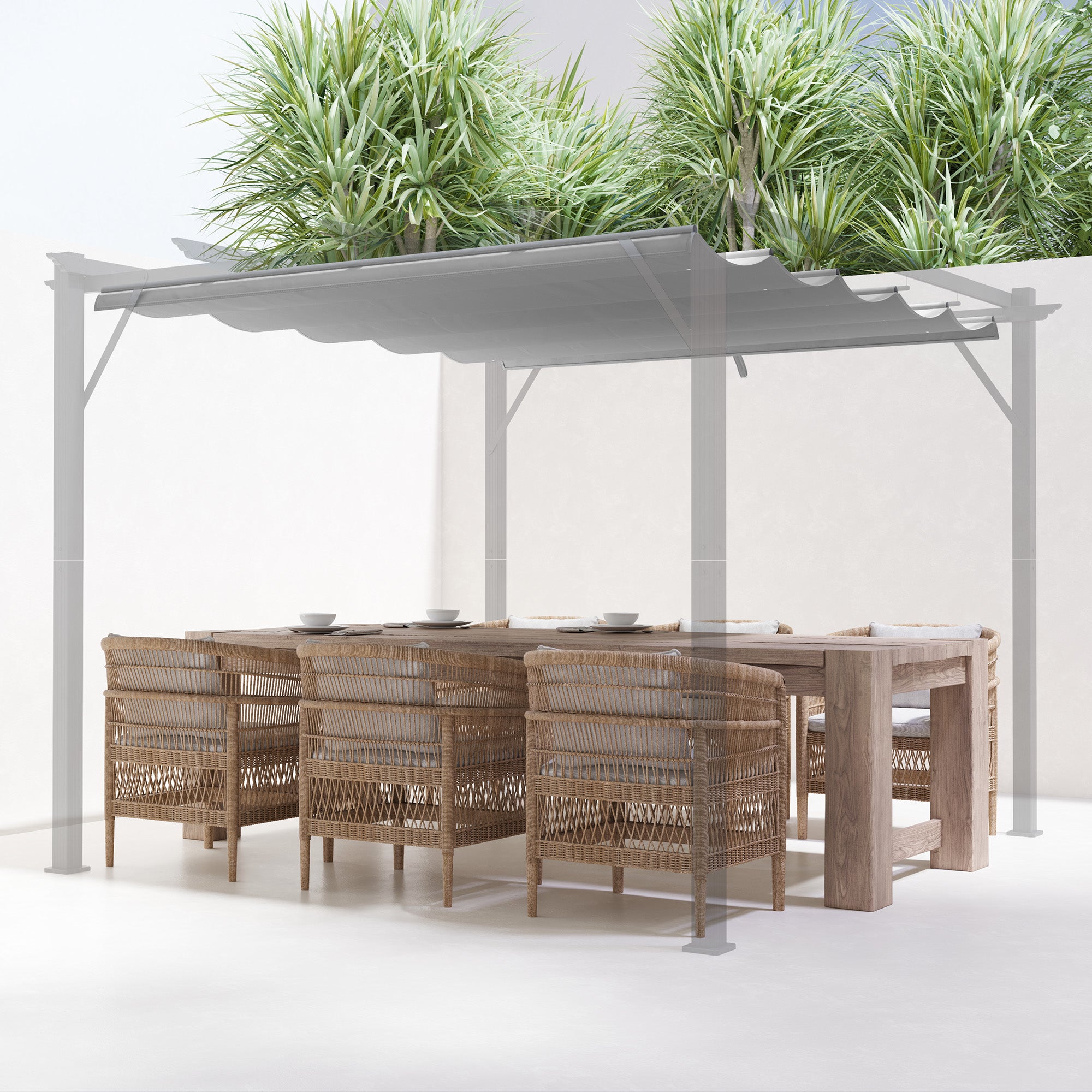 Outsunny Retractable Pergola Shade Cover, Replacement Canopy Fabric for 3 x 3 (m) Pergola, Gazebo Retractable Roof, Light Grey - North Peak Garden Furniture