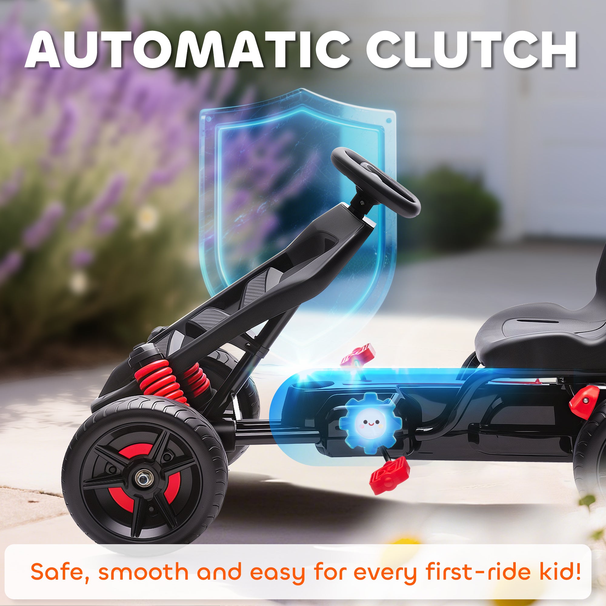 AIYAPLAY Pedal Go kart for Kids Ages 3-6 Years, with Automatic Clutch, Brake, EVA Anti-Slip Wheels, Red