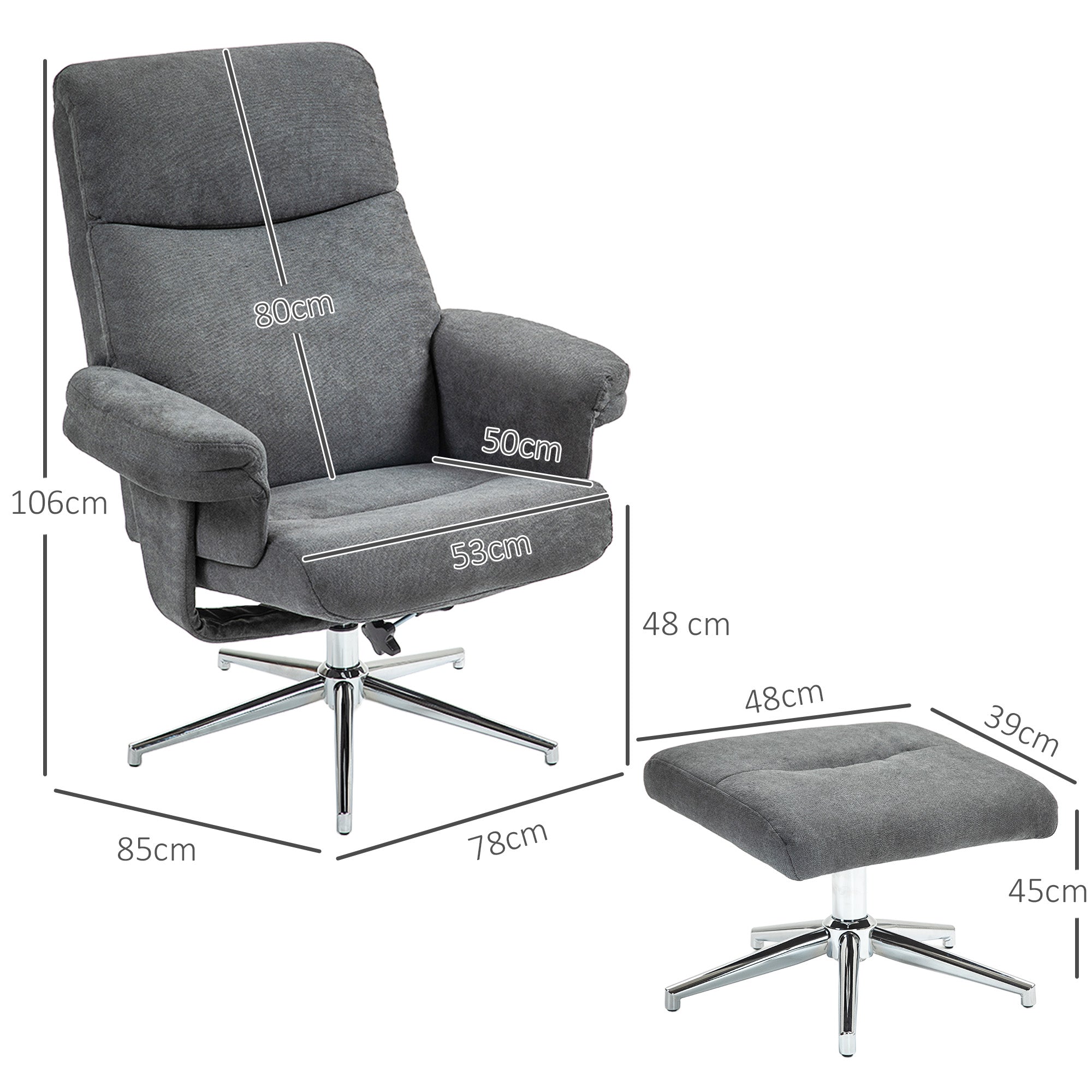 HOMCOM Recliner Chair with Footstool, Upholstered Velvet Fabric Armchair with Adjustable Back, Solid Wood Frame for Living Room, Charcoal Grey - North Peak Garden Furniture
