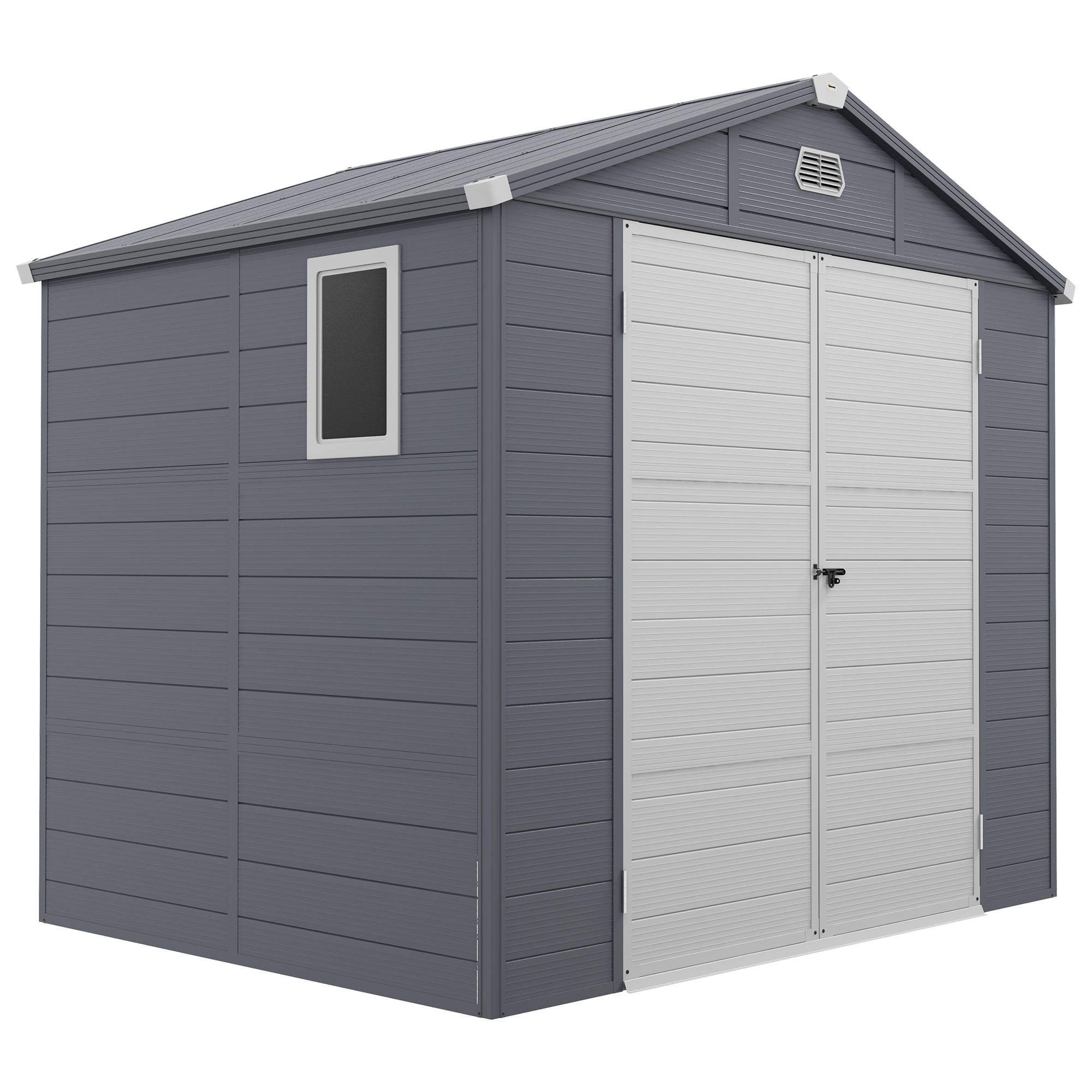 Outsunny 7.9ft x 6.2ft Aluminium Frame and Plastic Wall Shed, with Foundation - Grey - North Peak Garden Furniture
