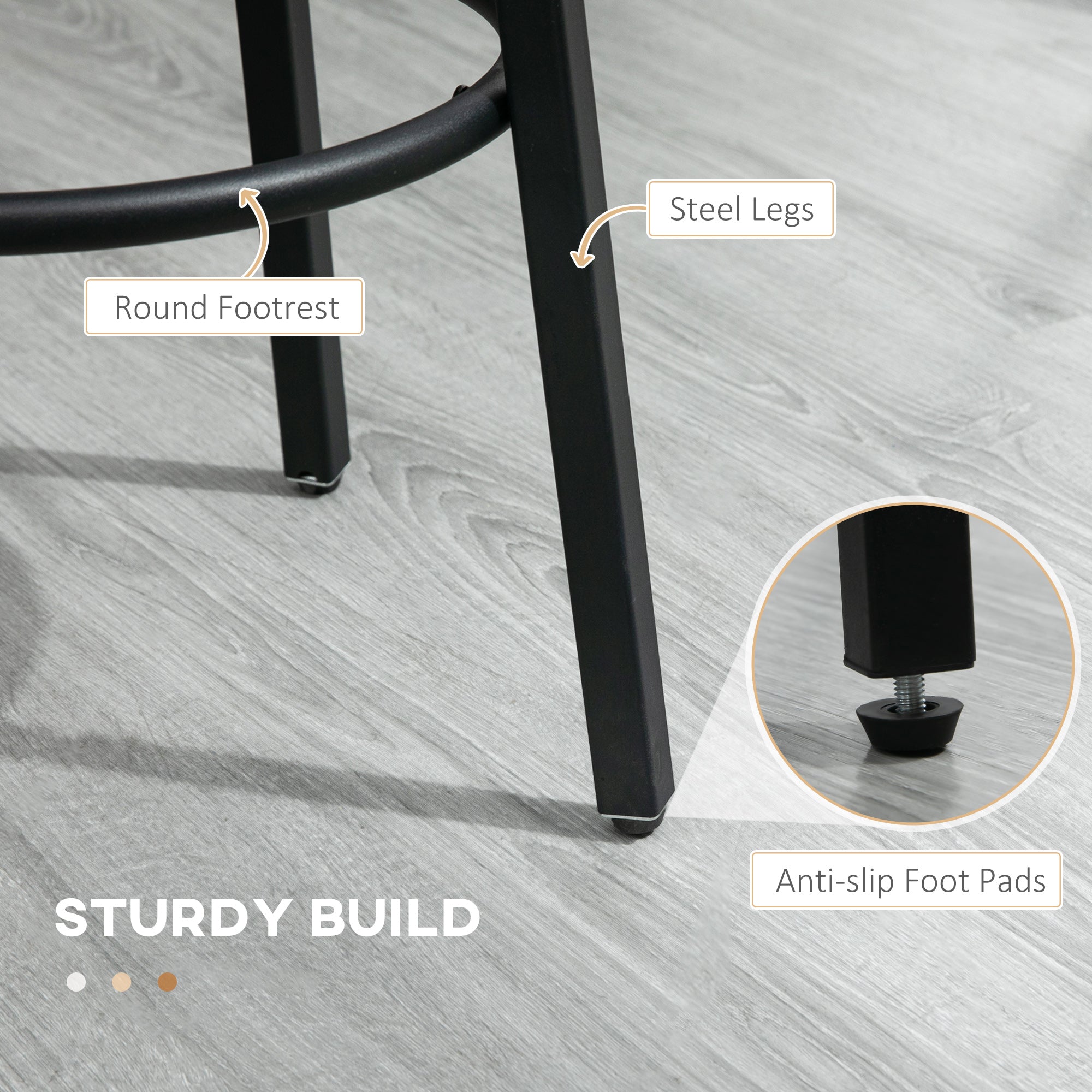 HOMCOM Bar Stools, Set of 2 Kitchen Breakfast Stools with Sturdy Steel Frame, Industrial Tall Bar Chairs, 65cm High Seat, Rustic Brown - North Peak Garden Furniture