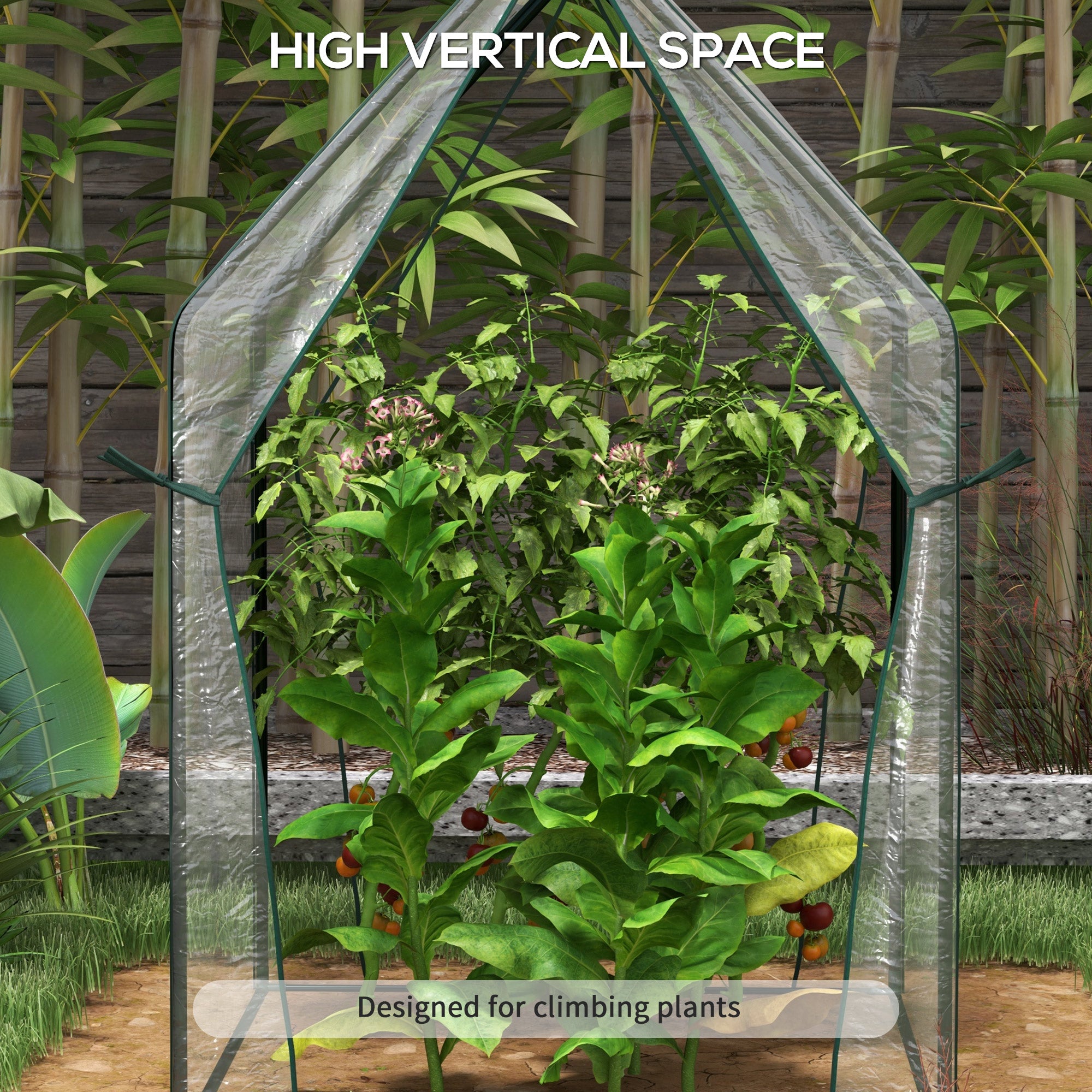 Outsunny Mini Greenhouse, Garden Tomato Growhouse with 2 Zipped Doors, Portable Indoor Outdoor Green House, 90 x 90 x 145cm, Clear - North Peak Garden Furniture