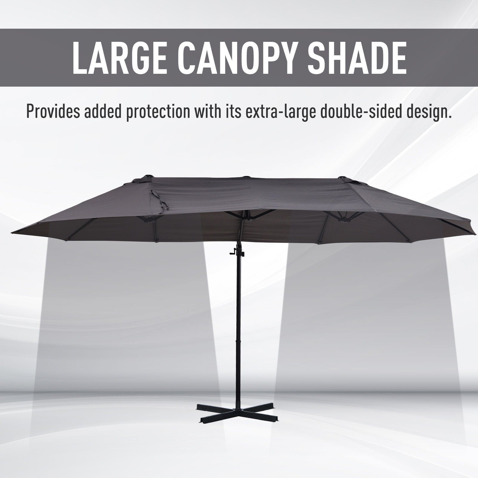 Outsunny Double Parasol Patio Umbrella Garden Sun Shade w/ Steel Pole 12 Support Ribs Crank Handle Easy Lift Twin Canopy - Grey