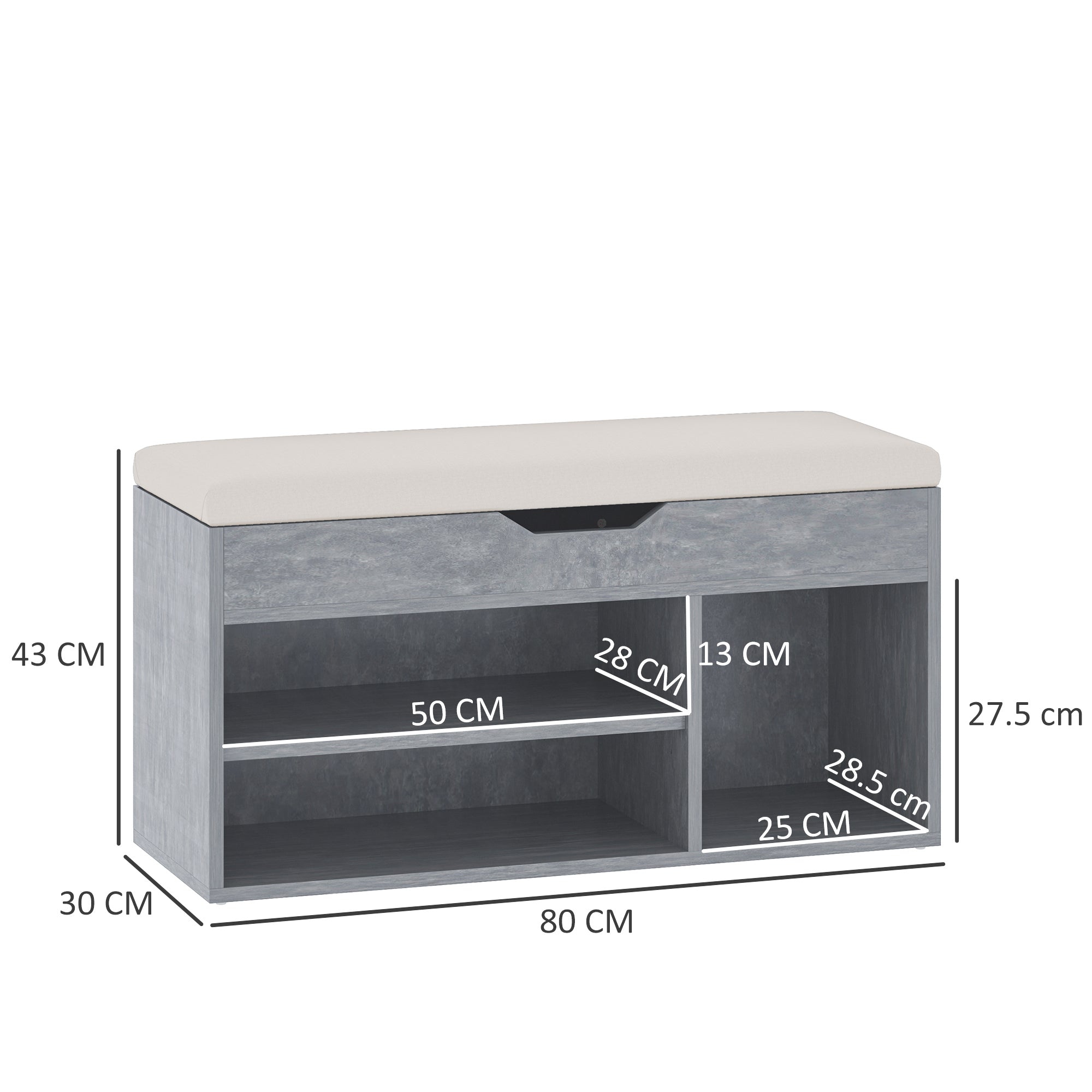 HOMCOM Shoes Cabinet Bench Hidden Storage Padded Seat Organiser Footwear Rack Hallway Grey Wood Grain - North Peak Garden Furniture