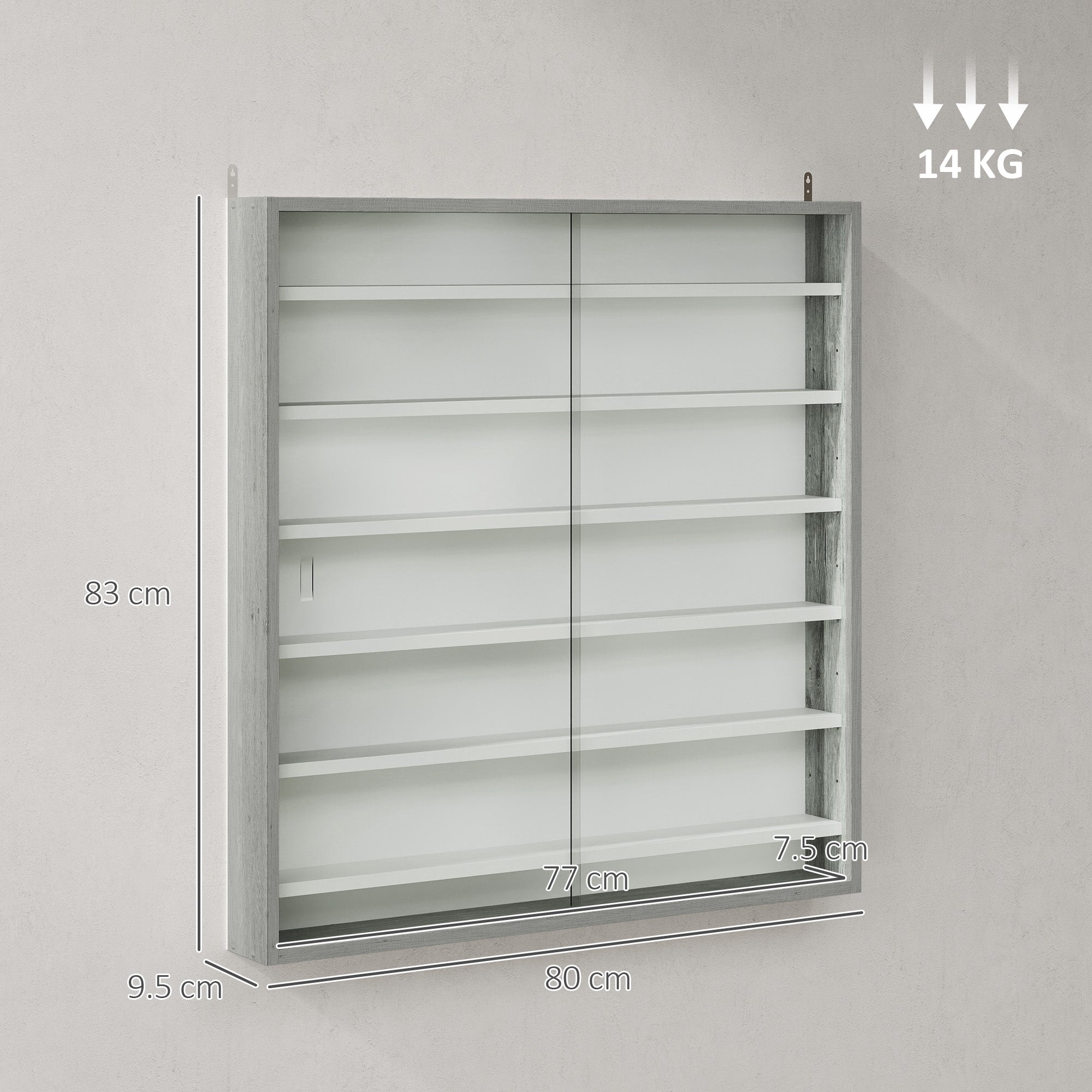 HOMCOM Six Shelf Display Cabinet, with Glass Doors - Graphite Wood Effect - North Peak Garden Furniture