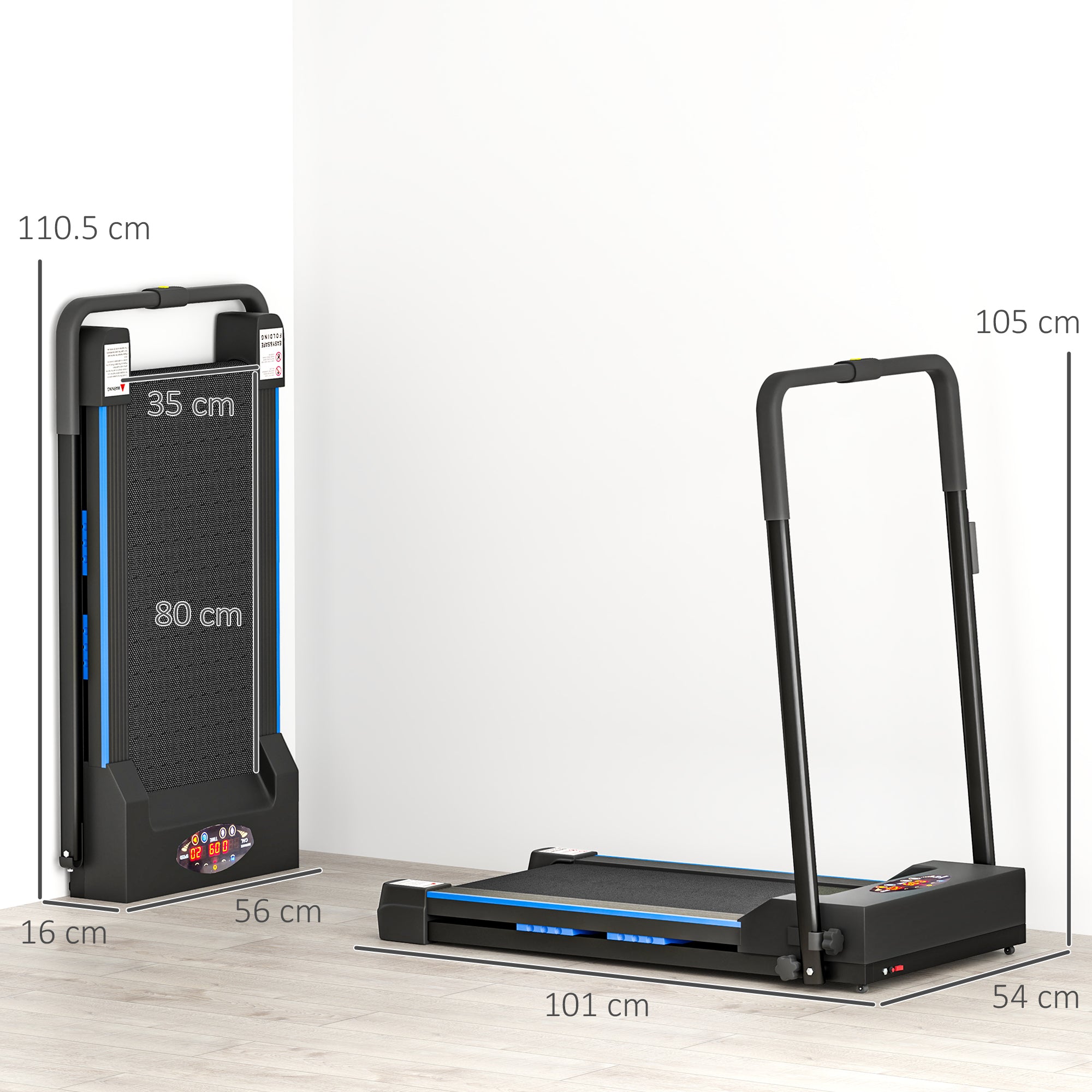 HOMCOM Folding Motorised Home Treadmill Walking Machine with LCD Monitor, Blue - North Peak Garden Furniture