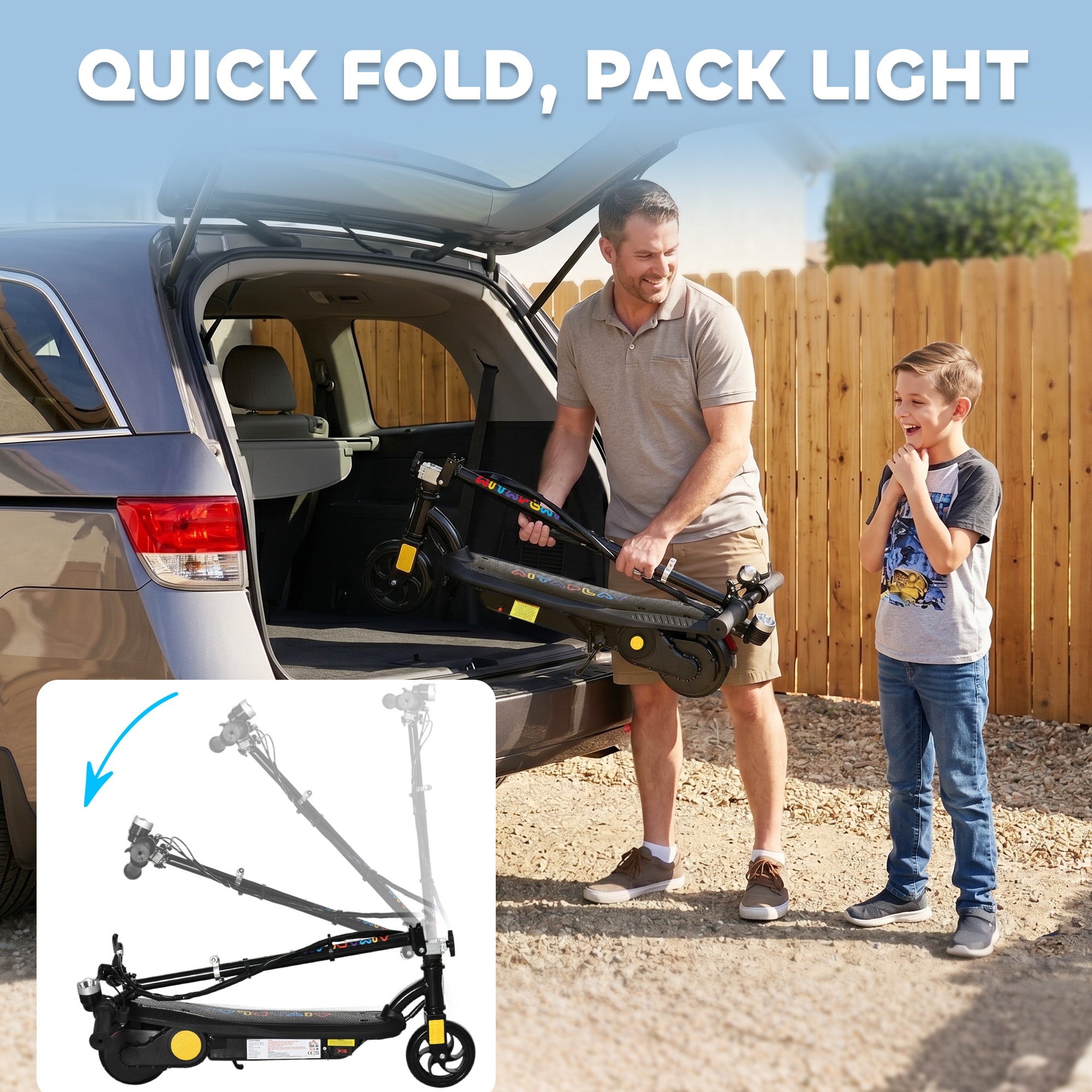 HOMCOM Foldable Electric Scooter, with LED Lights, for Ages 7-14 Years, Black