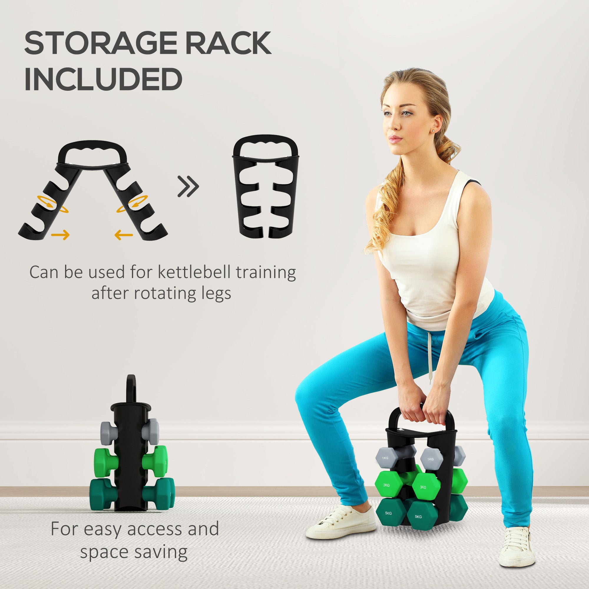 SPORTNOW Dumbbells Set with Carry Storage Rack, Set of 6 Weights for Home Gym Kettlebell Training Weight Lifting Exercise, 2 x 1kg, 2 x 3kg, 2 x 5kg - North Peak Garden Furniture
