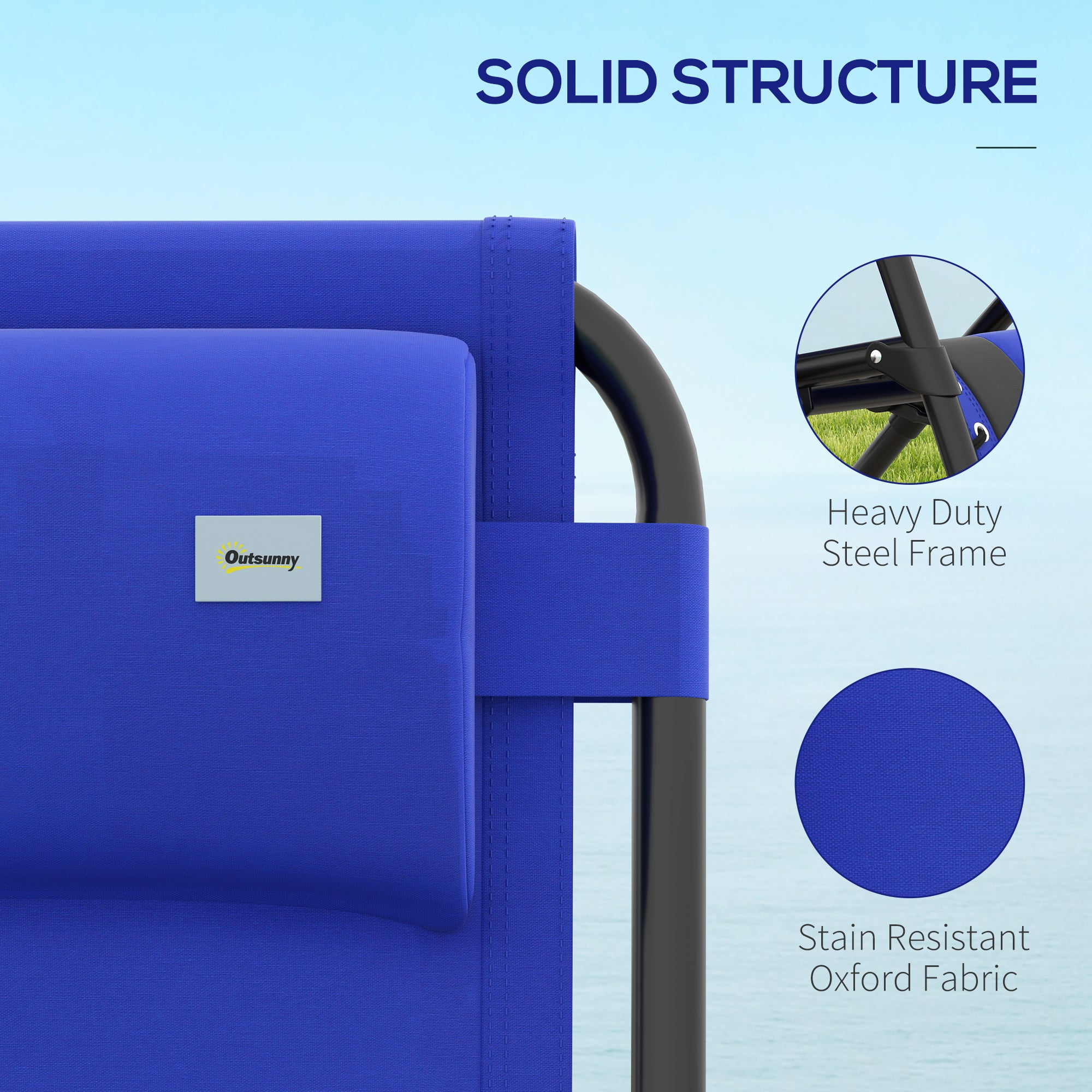 Outsunny Zero Gravity Lounger Chair, Folding Reclining Patio Chair with Padded Seat, Cup Holder, Soft Cushion and Headrest for Poolside, Camping, Blue - North Peak Garden Furniture