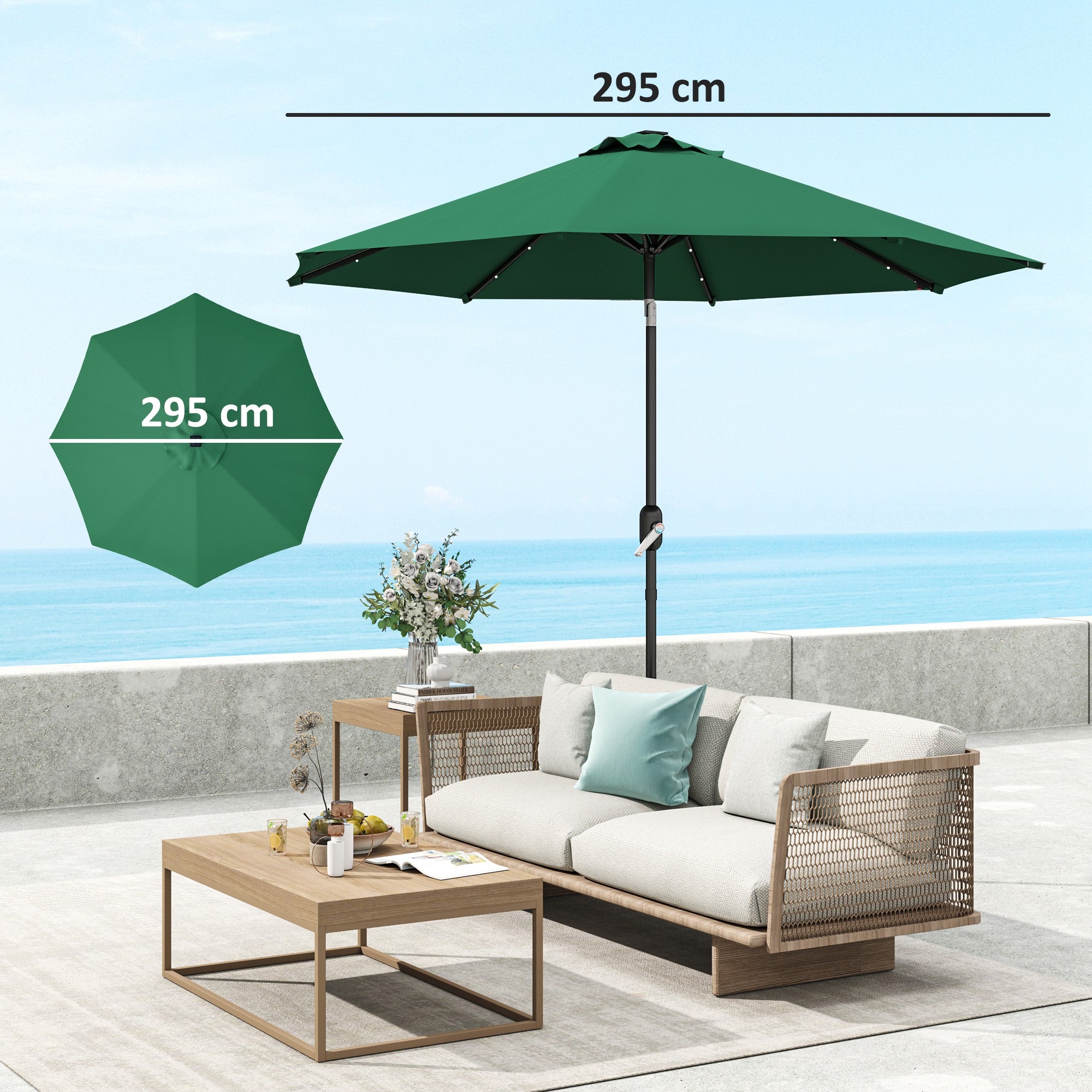 Outsunny 3 m Replacement Parasol Canopy with Top Vent, UPF 50+ Garden Parasol Replacement Canopy, 8 Rib Parasol Cover Replacement Fits Various Frames, Green - North Peak Garden Furniture