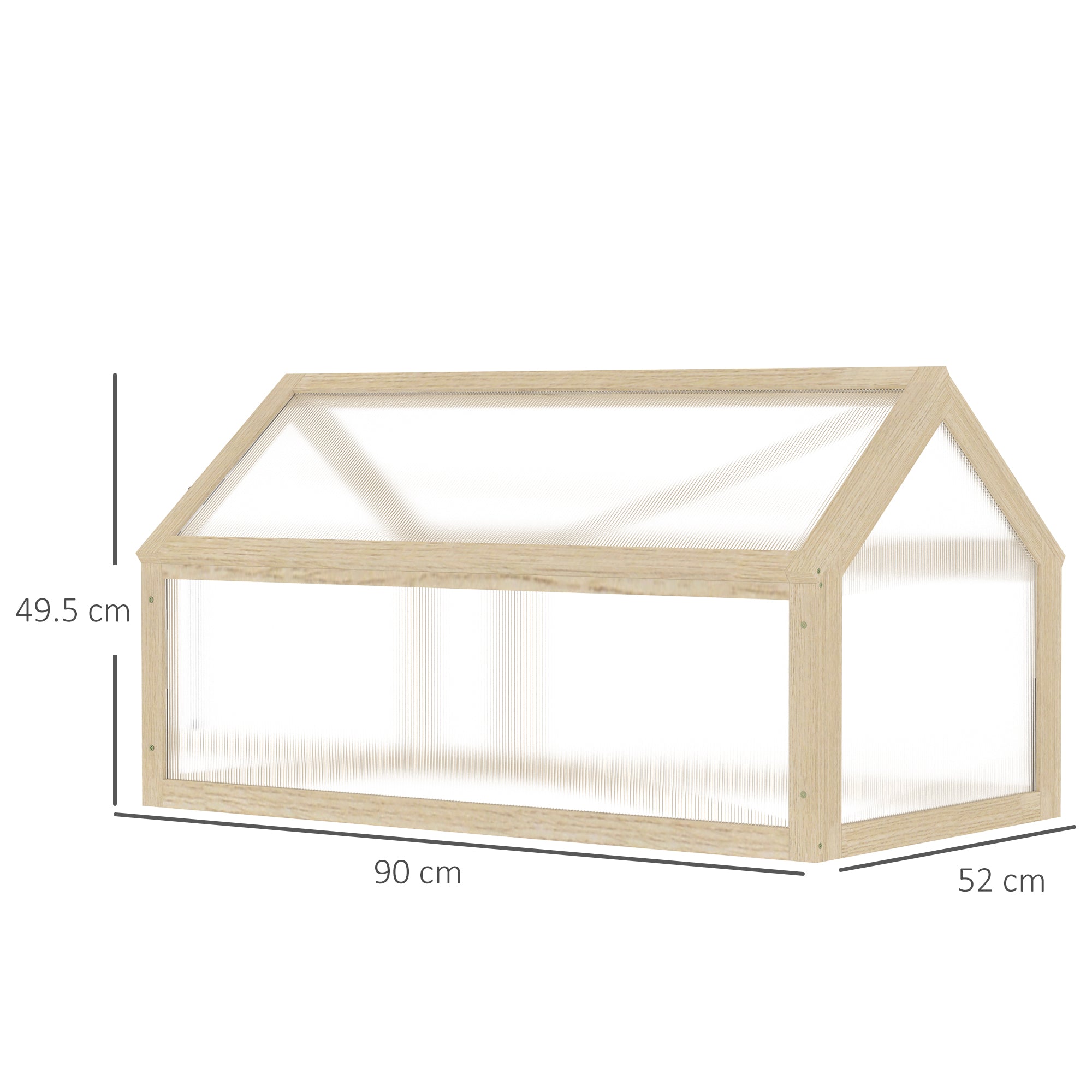 Outsunny Polycarbonate Cold Frame Greenhouse, Wooden Grow House with Top Opening for Flowers, Vegetables, 90 x 52 x 50 cm, Natural | Aosom UK