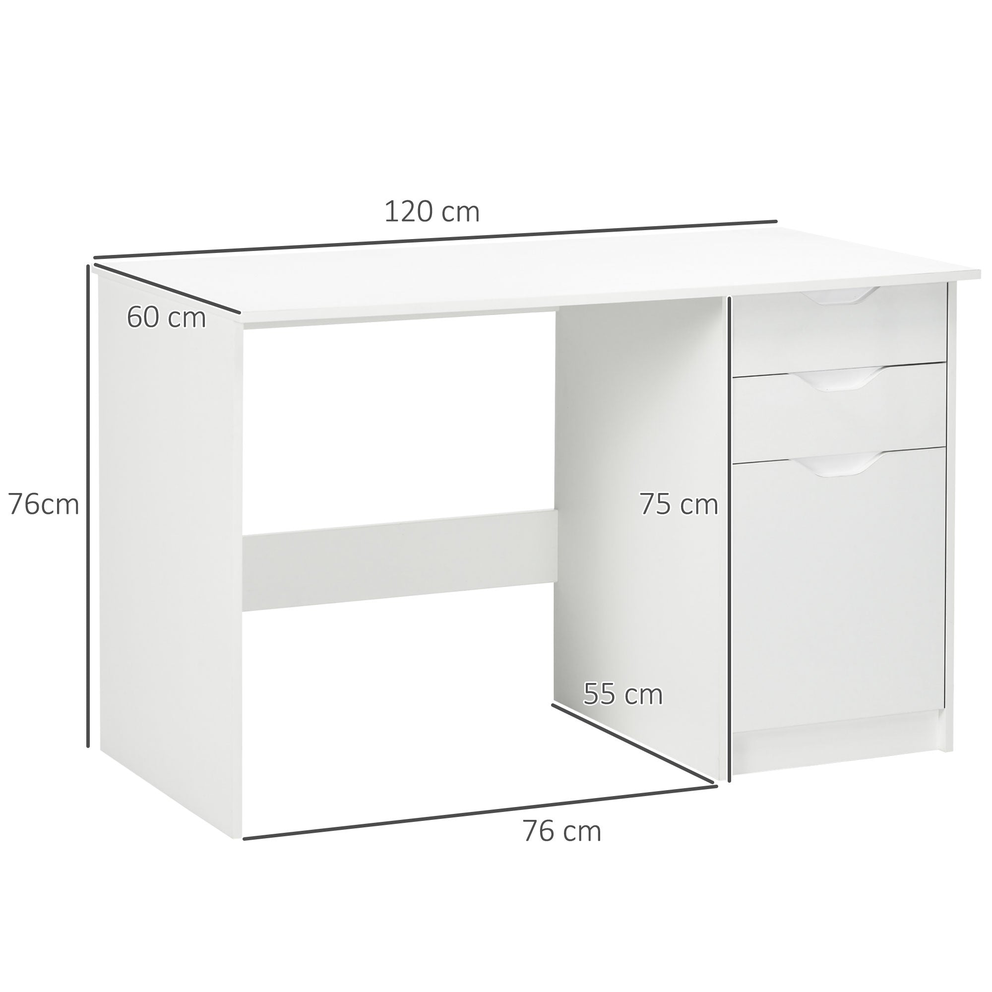 HOMCOM Computer Desk with Drawers, High Gloss Home Office Desk with Storage Cabinet, Study Workstation, 120 x 60cm, White - North Peak Garden Furniture