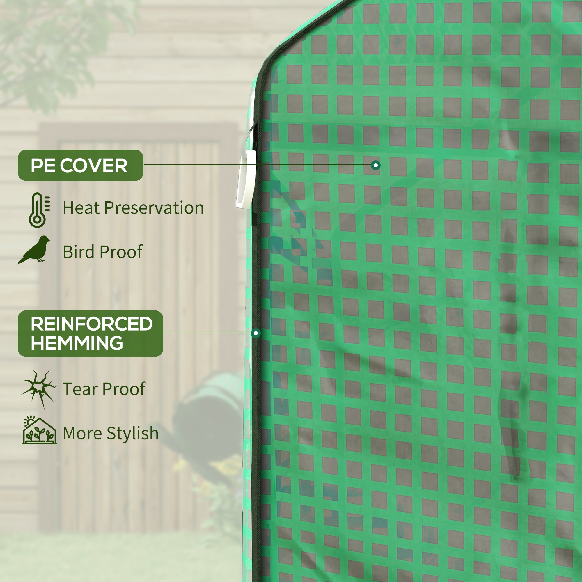 Outsunny Greenhouse Cover Replacement Walk-in PE Hot House Cover with Roll-up Door and Windows, 140 x 73 x 190cm, Green - North Peak Garden Furniture