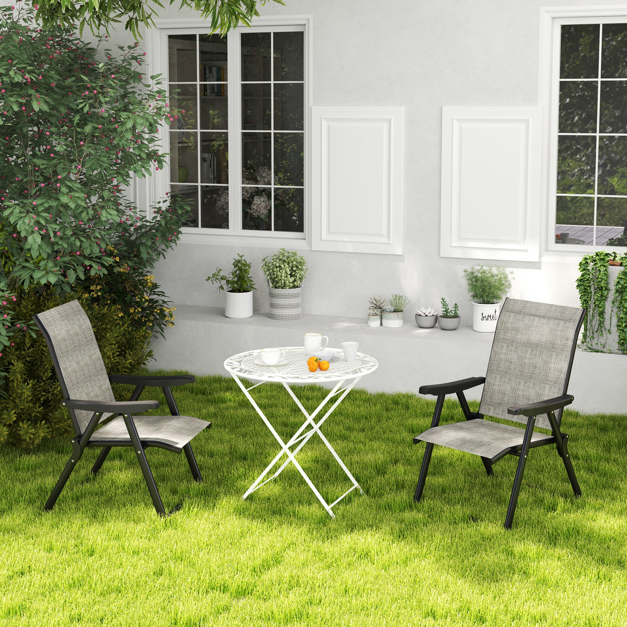 Outsunny Set of Two Folding Outdoor Chairs - Black/Grey - North Peak Garden Furniture