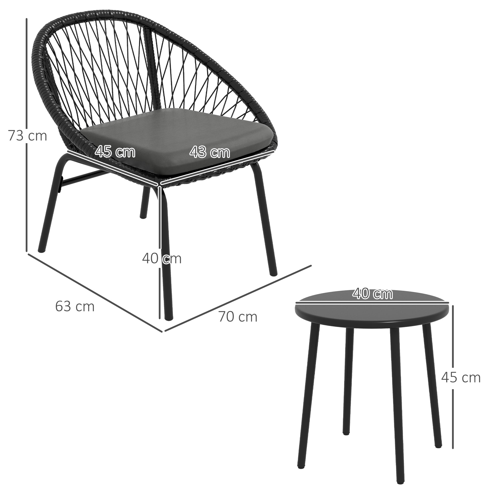 Outsunny Three-Piece Rattan Bistro Set - Black - North Peak Garden Furniture