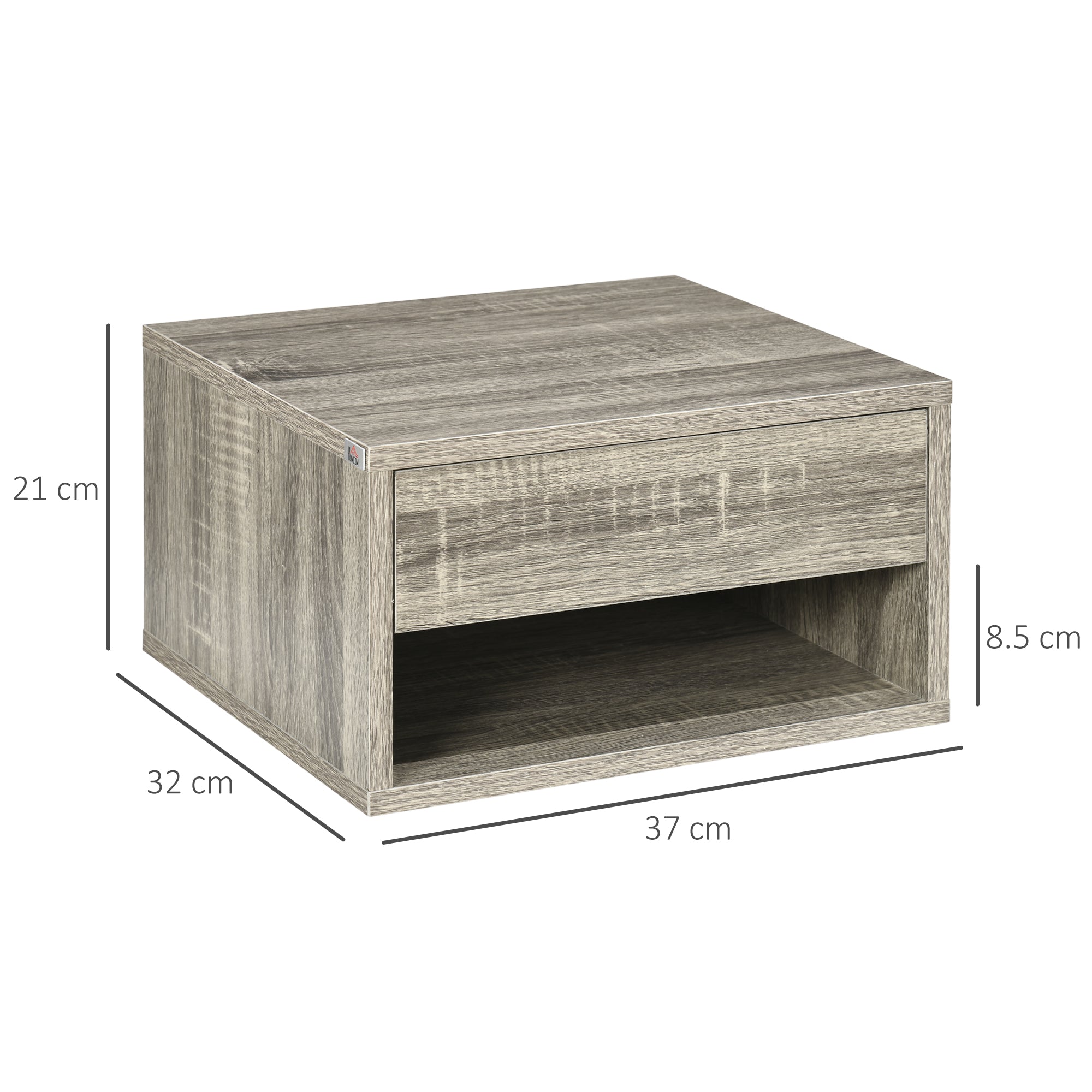 HOMCOM Set of Two Floating Bedside Tables Wall Mounted Nightstands with Drawer and Shelf for Bedroom, Brown Wood-Effect - North Peak Garden Furniture