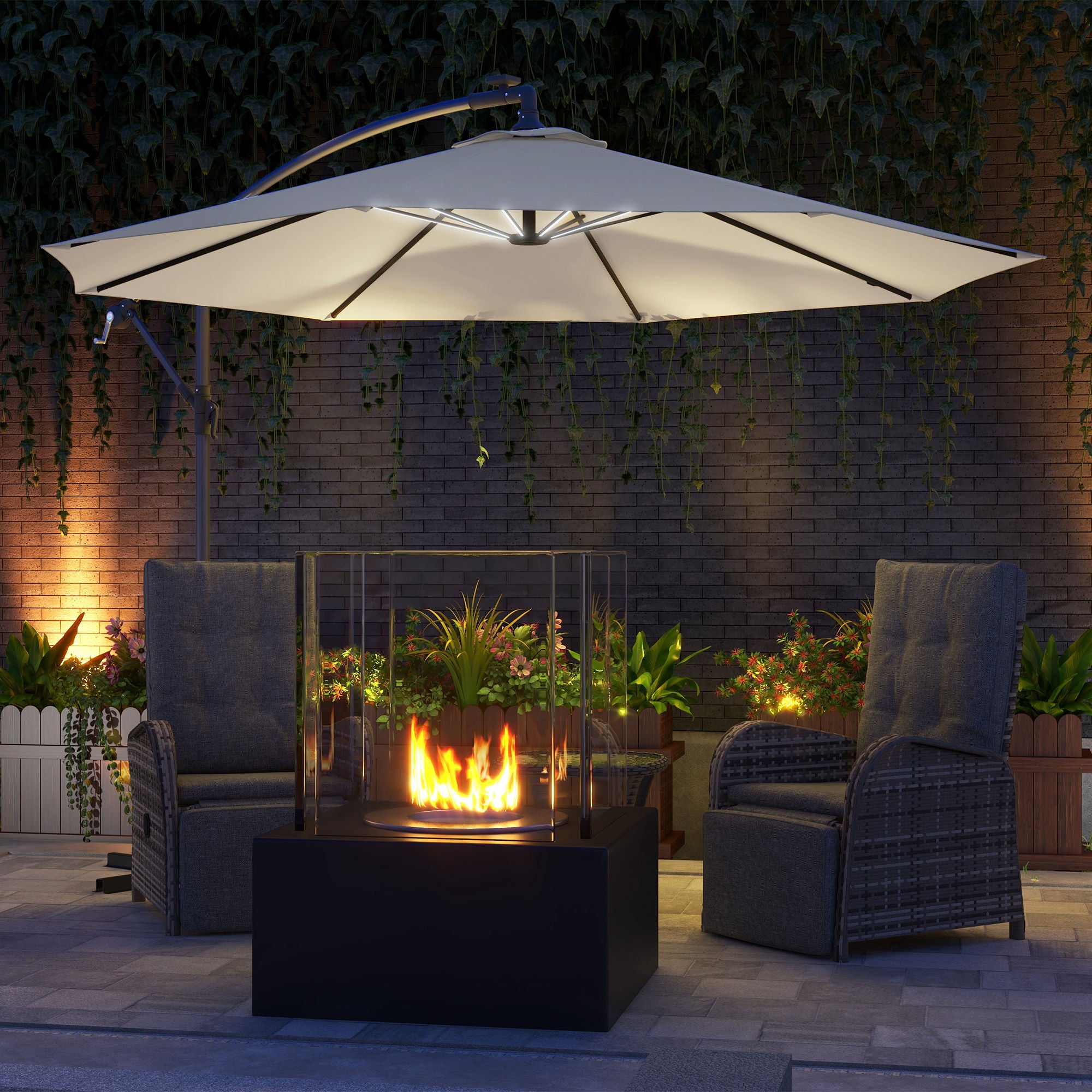 Outsunny 3m Solar LED Light Offset Cantilever Parasol - Beige - North Peak Garden Furniture