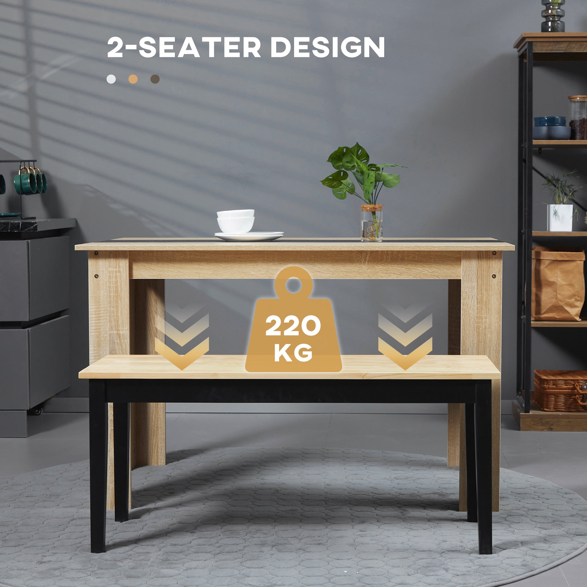 HOMCOM 102 cm Wood Dining Bench for 2 People, Wooden Bench for Kitchen, Dining Room, Entryway, Black - North Peak Garden Furniture