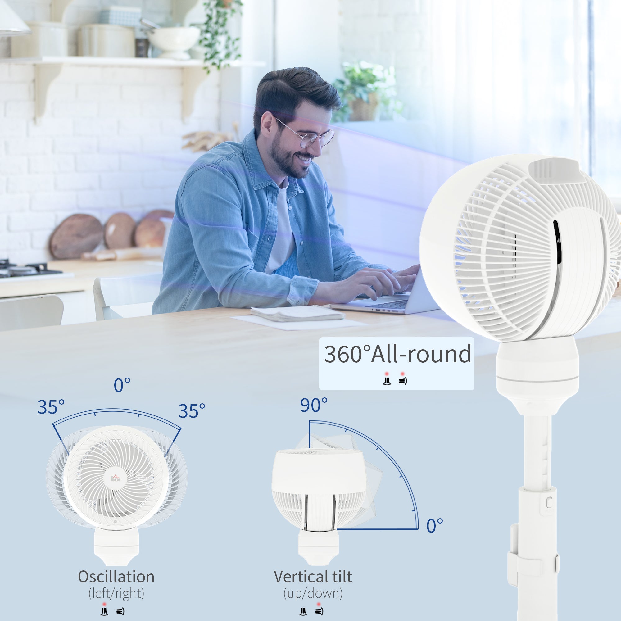HOMCOM 9'' Air Circulator Fan 3 Speed 3 Mode, 70° Oscillation 90° Vertical Tilt, Remote Controller, for Living Room, Bedroom, Office, White