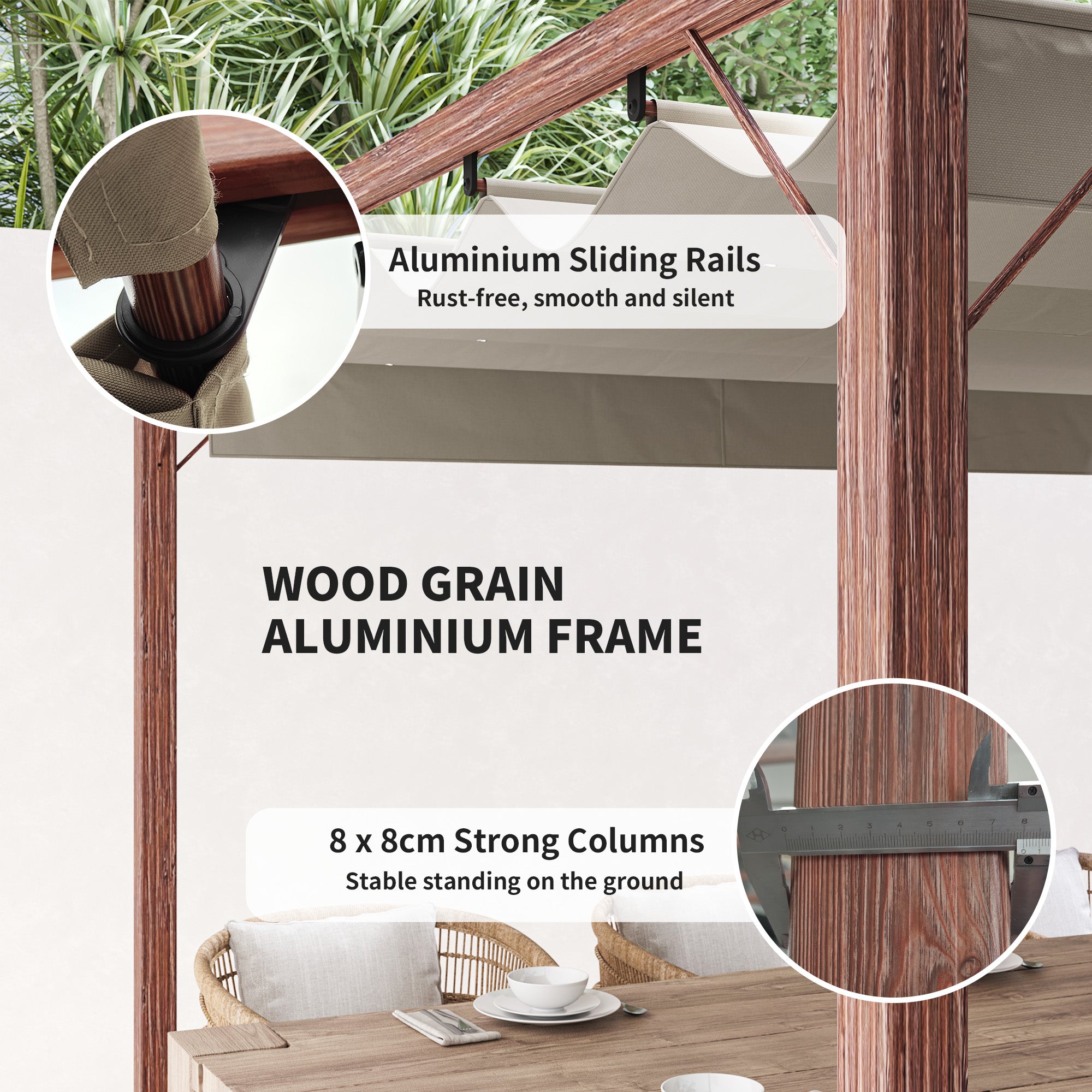 Outsunny 3 x 3 m Retractable Roof Pergola - Natural Wood Finish - North Peak Garden Furniture