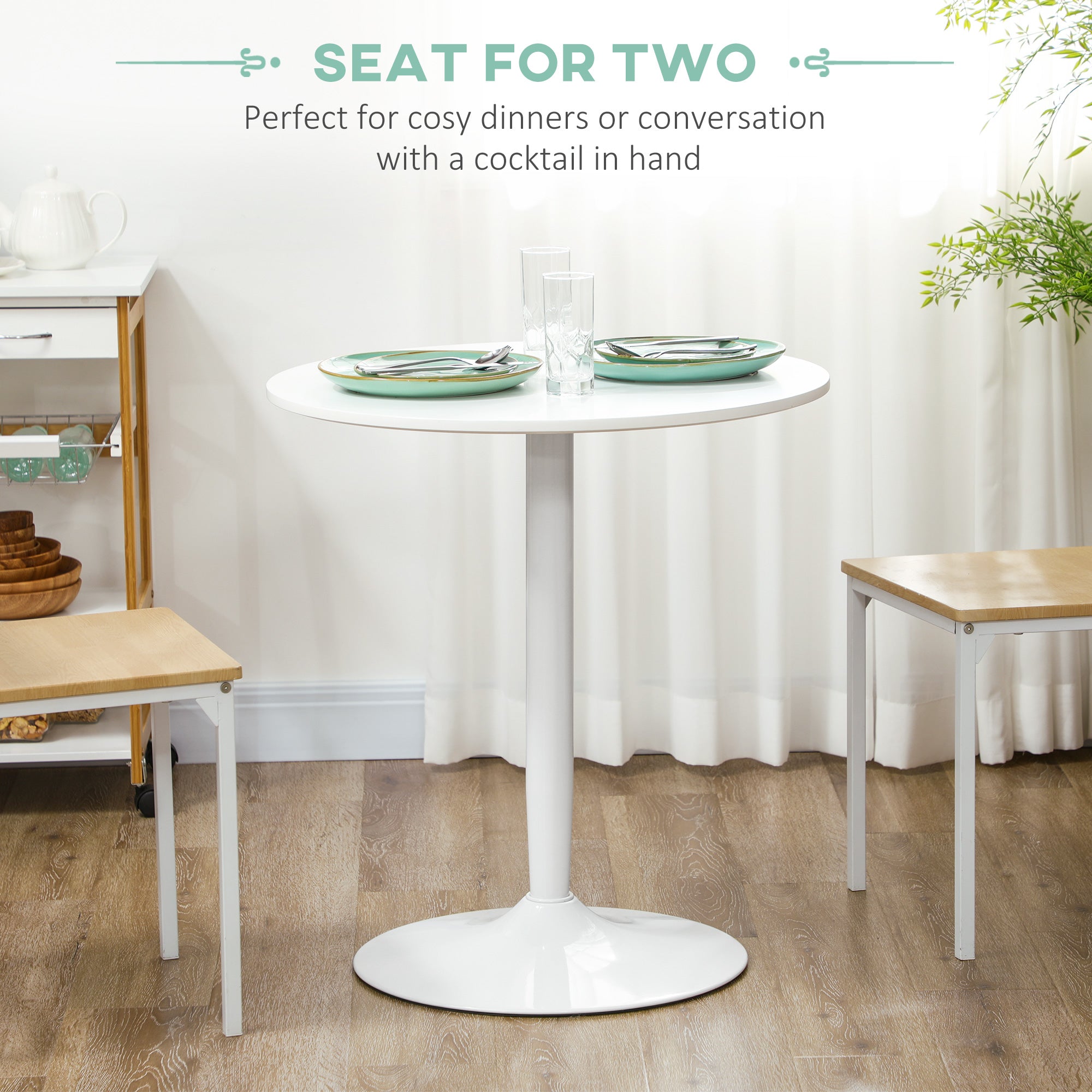 HOMCOM 75H x Φ70cm Two-Person Minimalistic Dining Table - White - North Peak Garden Furniture
