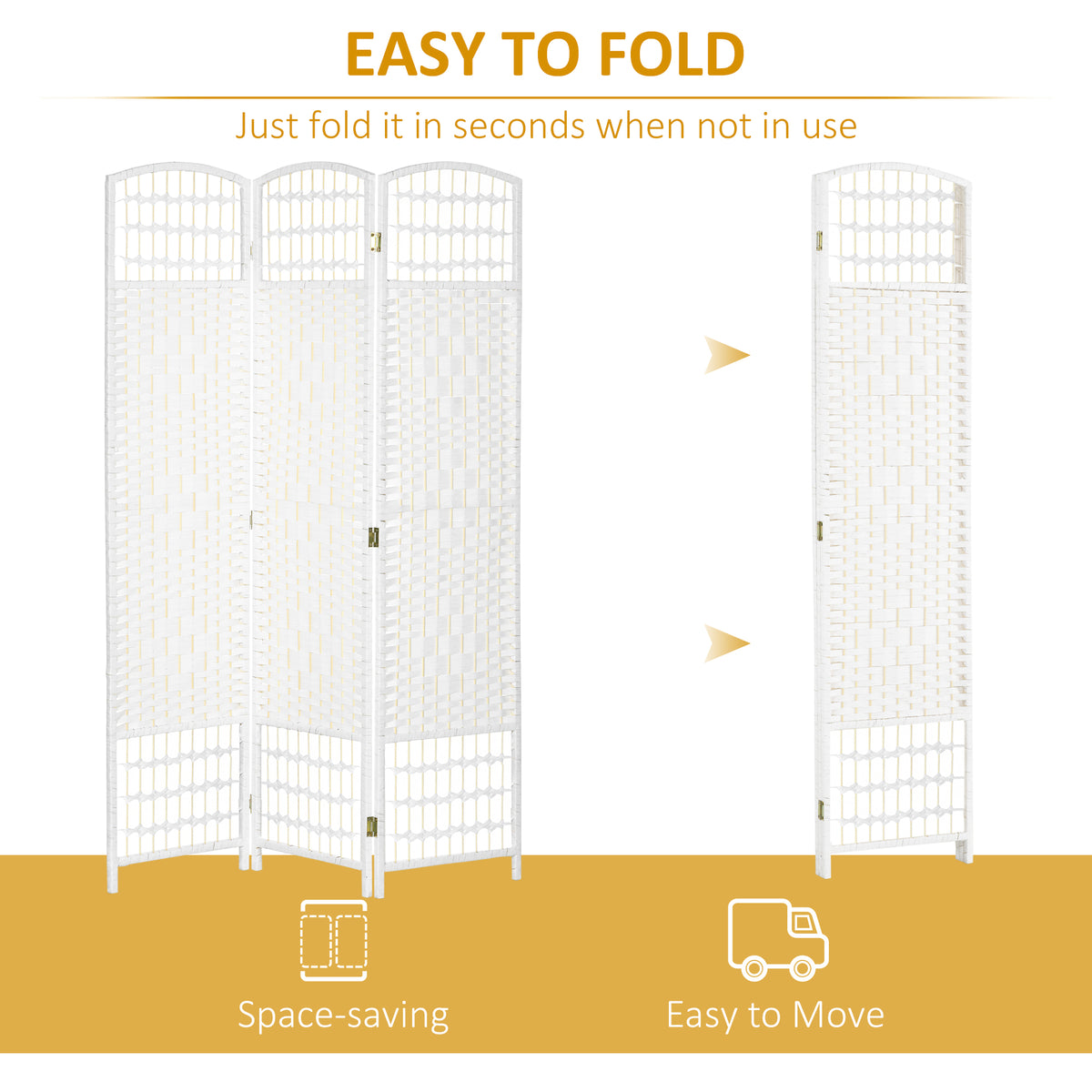 HOMCOM 3 Panel Folding Room Divider, Privacy Screen, Paravent Partition Separator for Living Room, Bedroom, White