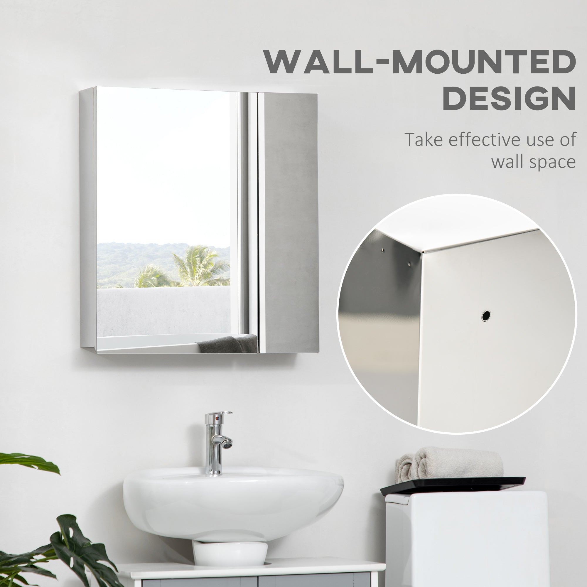 kleankin Bathroom Mirror Cabinet, Wall Mounted Medicine Cabinet with Hinged Door, Storage Shelves for Laundry Room - North Peak Garden Furniture