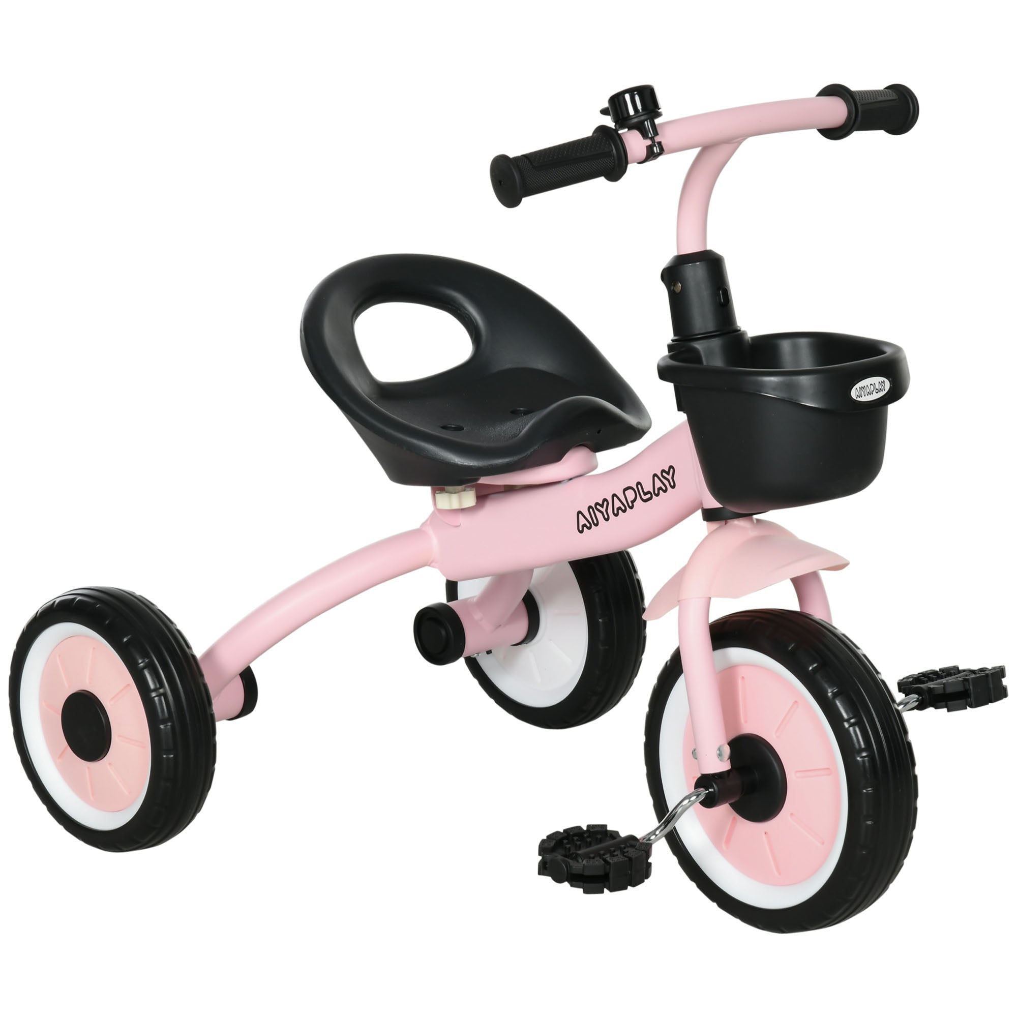 AIYAPLAY Kids Trike, Tricycle, with Adjustable Seat, Basket, Bell, for Ages 2-5 Years - Pink - North Peak Garden Furniture