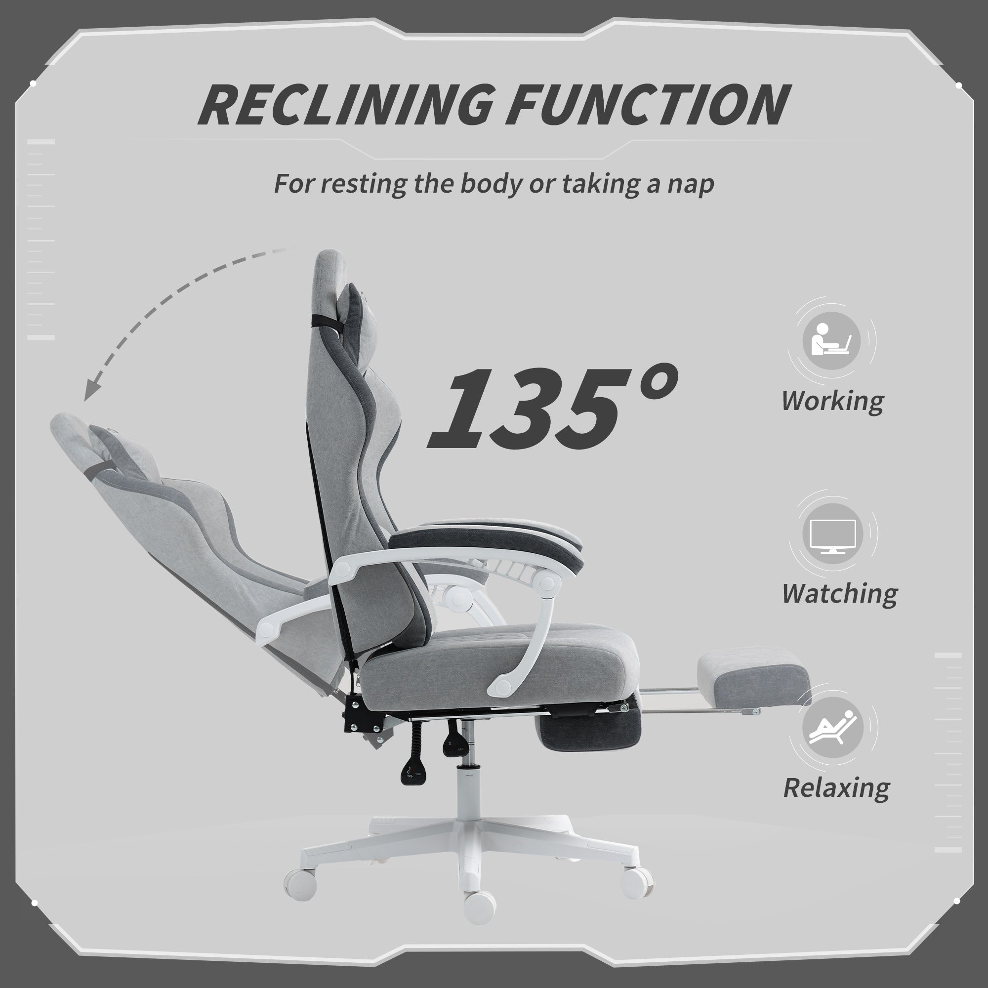 HOMCOM Ergonomic High Back Gaming Chair for Adults, Printed Velvet Computer Recliner Chair with Footrest, Lumbar Support, Adjustable Height and 360° Swivel Seat for Office or Gaming, Grey - North Peak Garden Furniture