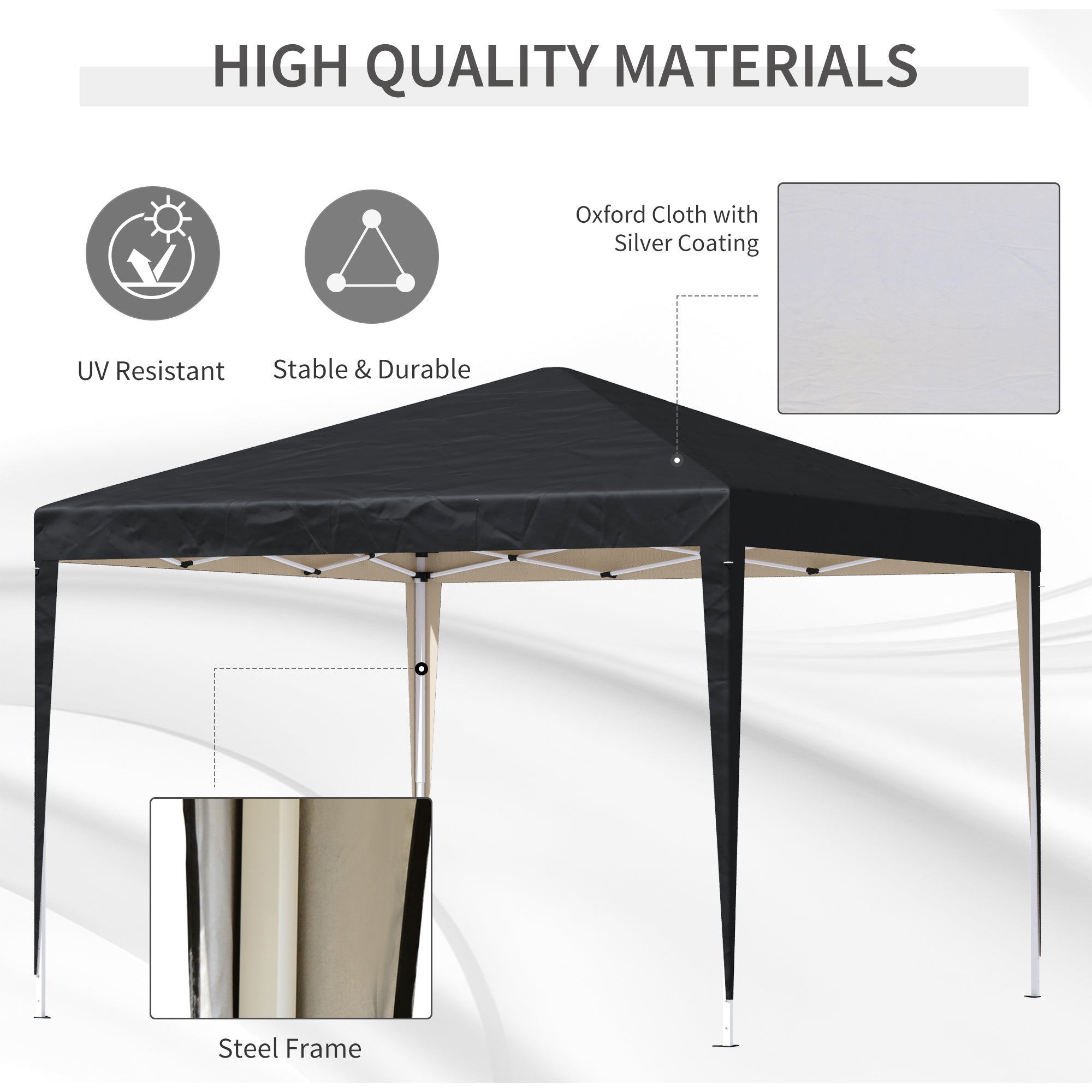 Outsunny 3 x 3M Garden Pop Up Gazebo Height Adjustable Marquee Party Tent Wedding Canopy with Carrying Bag, Black - North Peak Garden Furniture