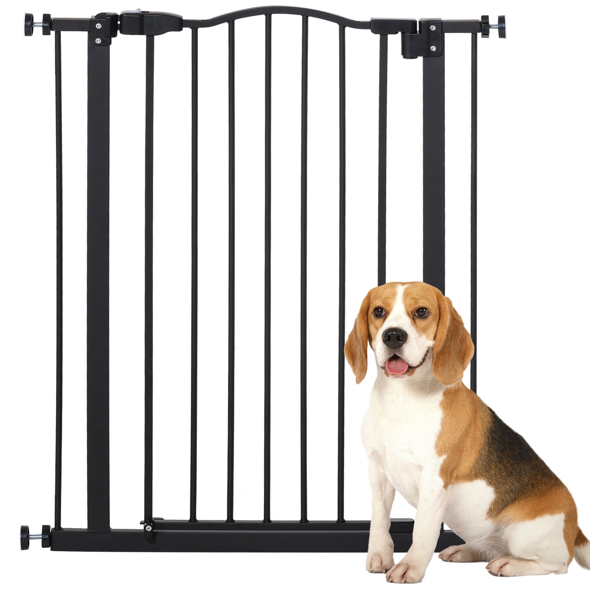 PawHut Pressure Fit Dog Stair Gate No Drilling Safety Gate Auto Close for Doorways, Hallways, 74-80cm Adjustable, 94cm Tall, Black