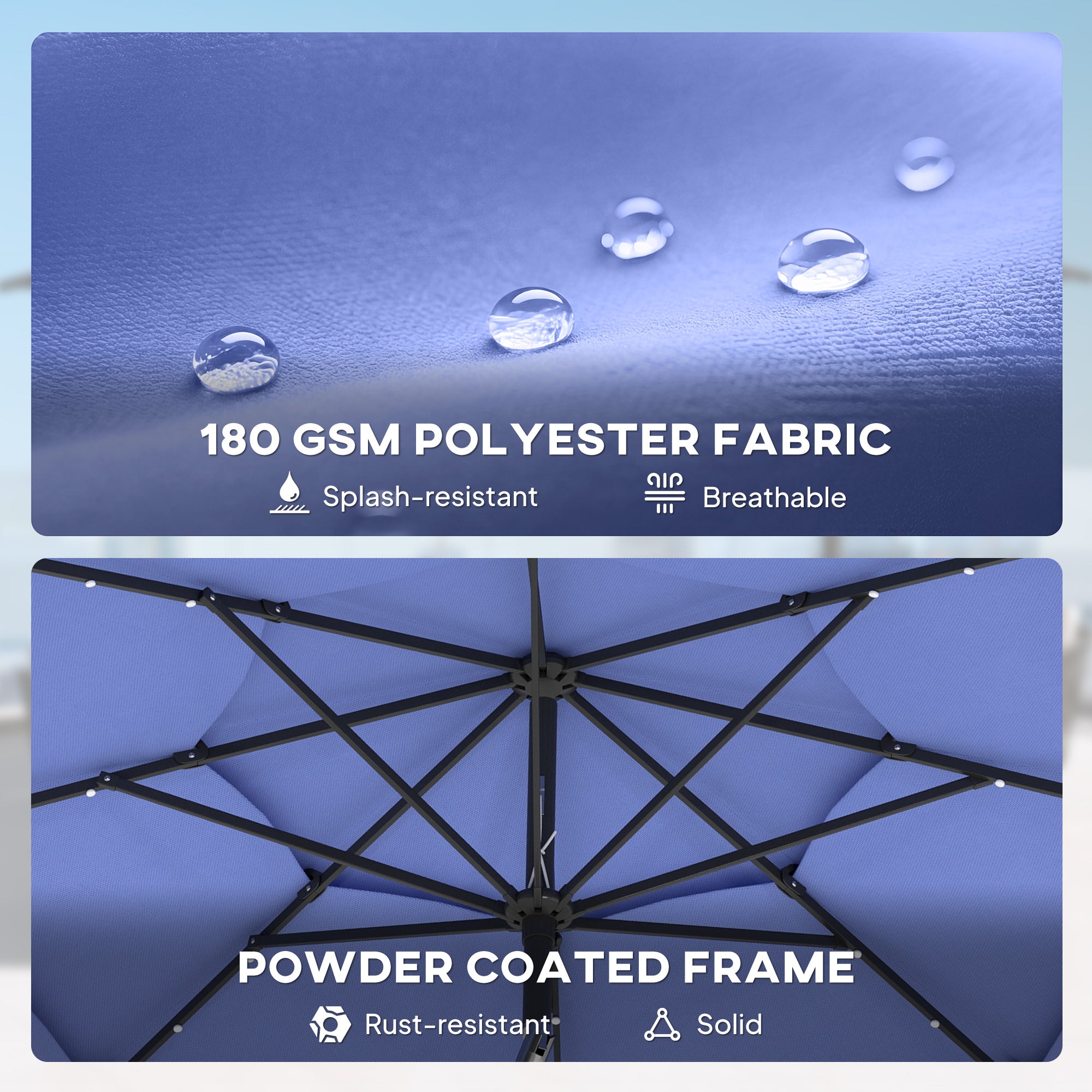 Outsunny 2.8 m Garden Parasol Umbrella with LED Solar Light, Parasol Cover, 3 Tier Outdoor Table Market Patio Umbrella, Navy Blue