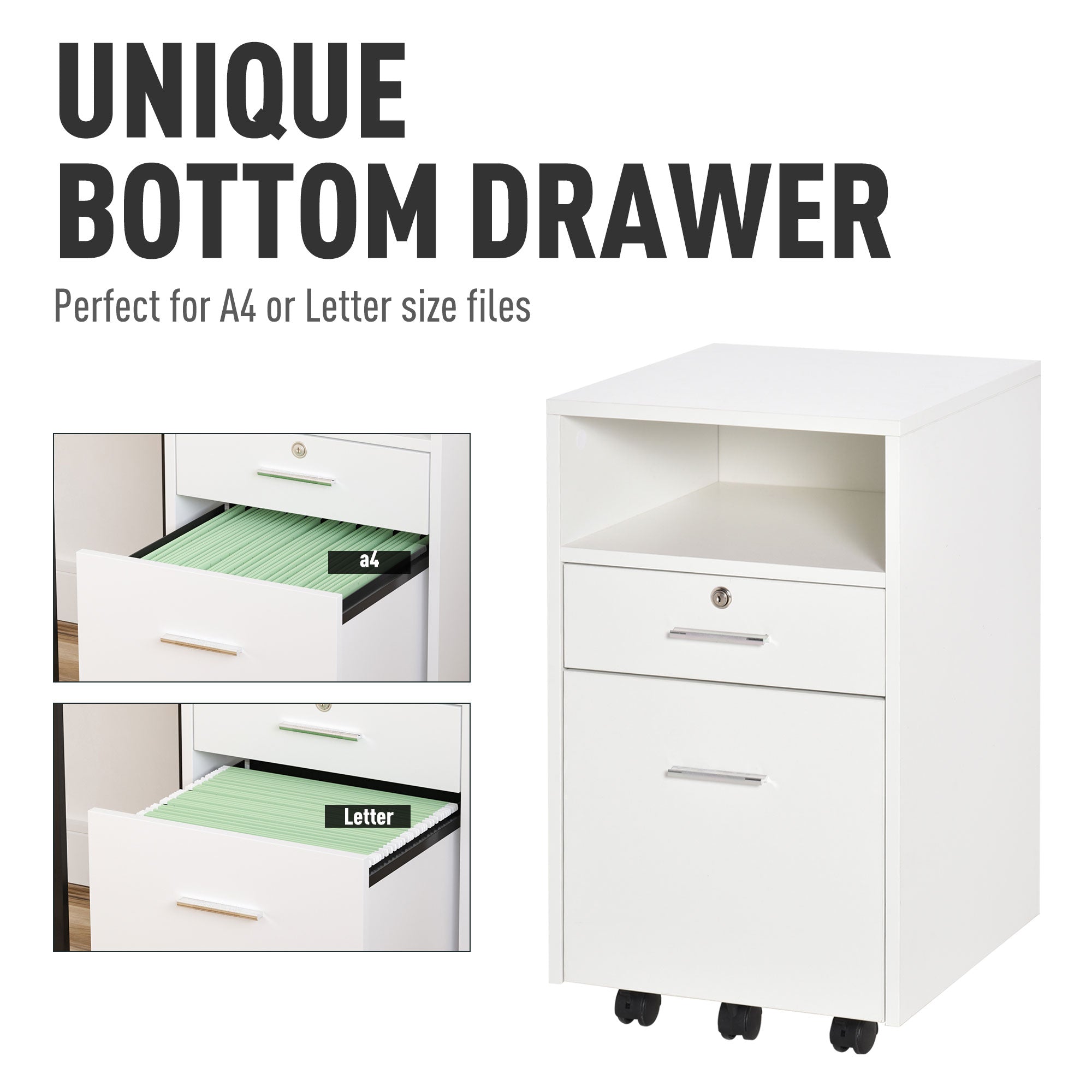 Vinsetto Lockable Two-Drawer Filing Cabinet, with Wheels - White