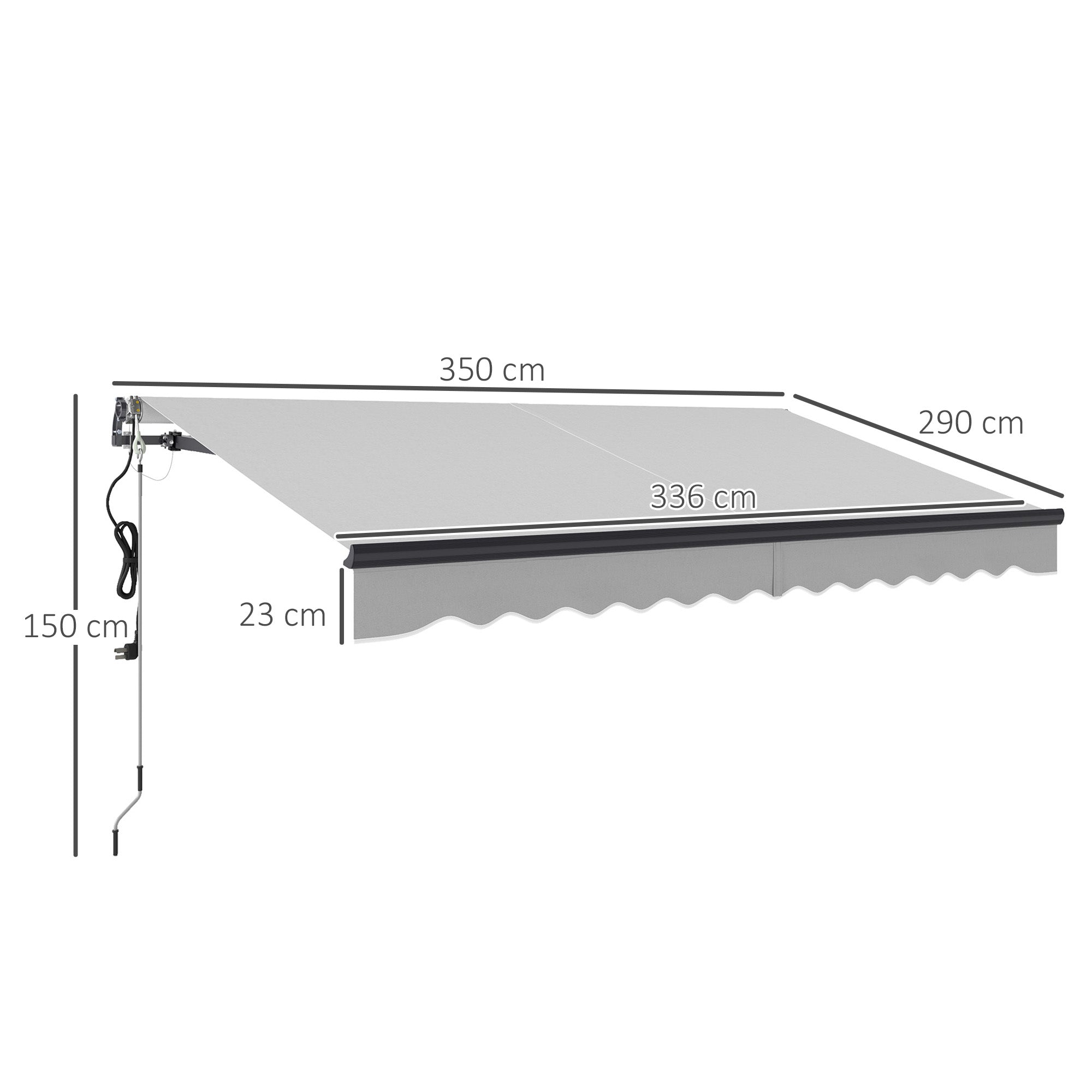 Outsunny 3.5 x 3(m) Electric Awning with Remote Controller, Aluminium Frame DIY Retractable Awning, UV30+ Sun Shade Canopy for Garden Patio Deck Door Window, Light Grey - North Peak Garden Furniture