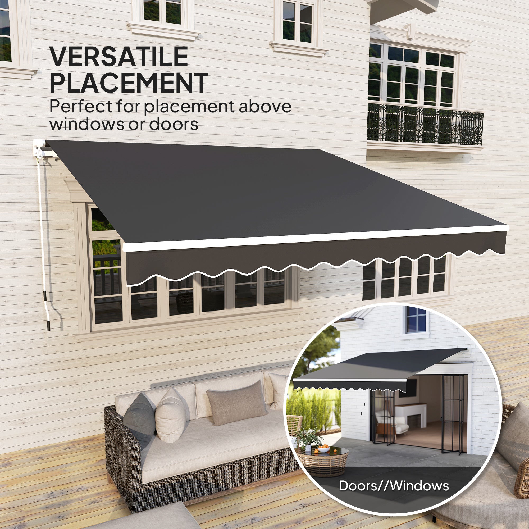 Outsunny 3 x 2.5m Garden Patio Manual Awning, Retractable Canopy Sun Shade Shelter with Fittings and Crank Handle, Black - North Peak Garden Furniture