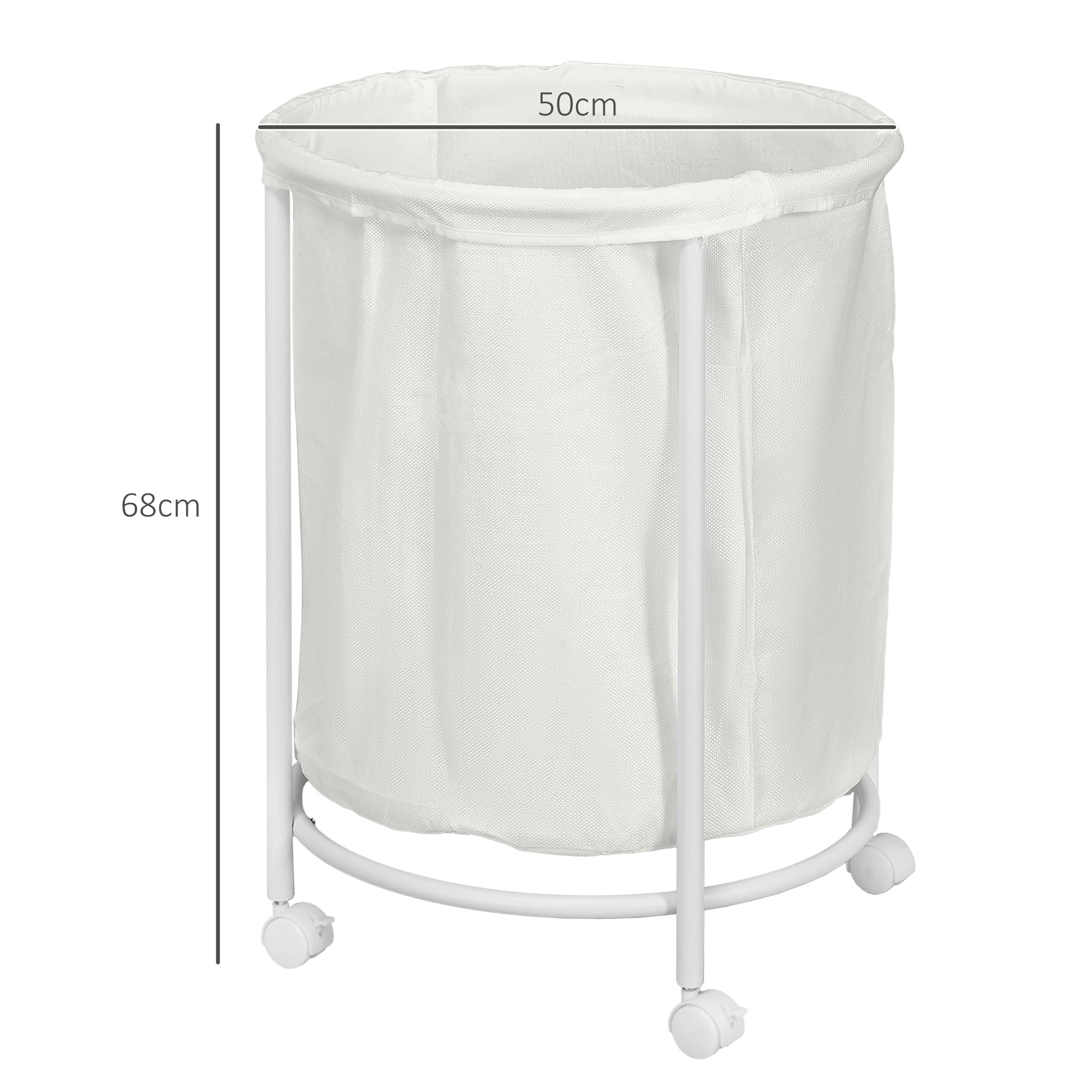 HOMCOM 100L Steel Frame Laundry Bin, with Wheels - White - North Peak Garden Furniture