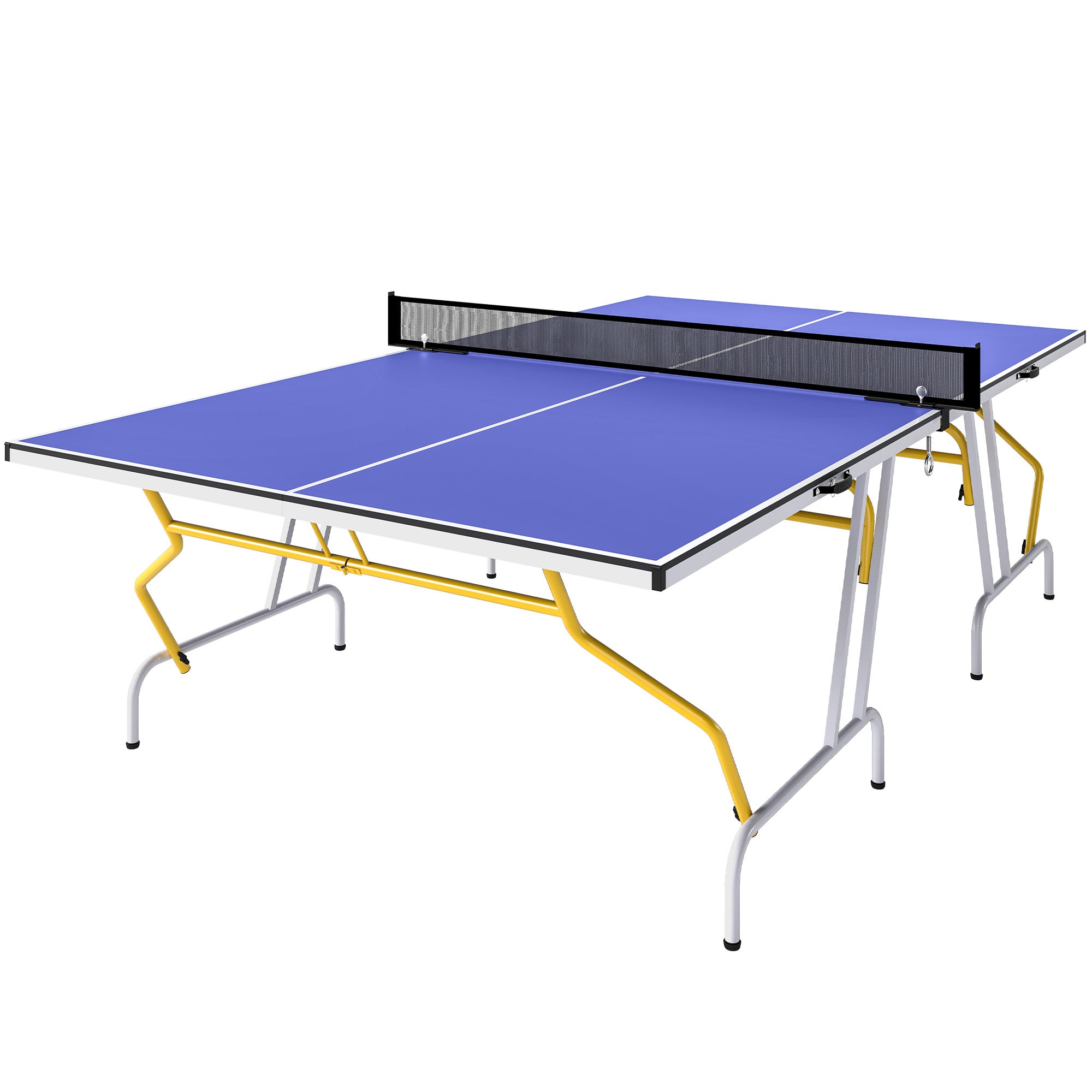 SPORTNOW 9FT Foldable Table Tennis Table, with Cover, Net, Paddles, Balls - Blue