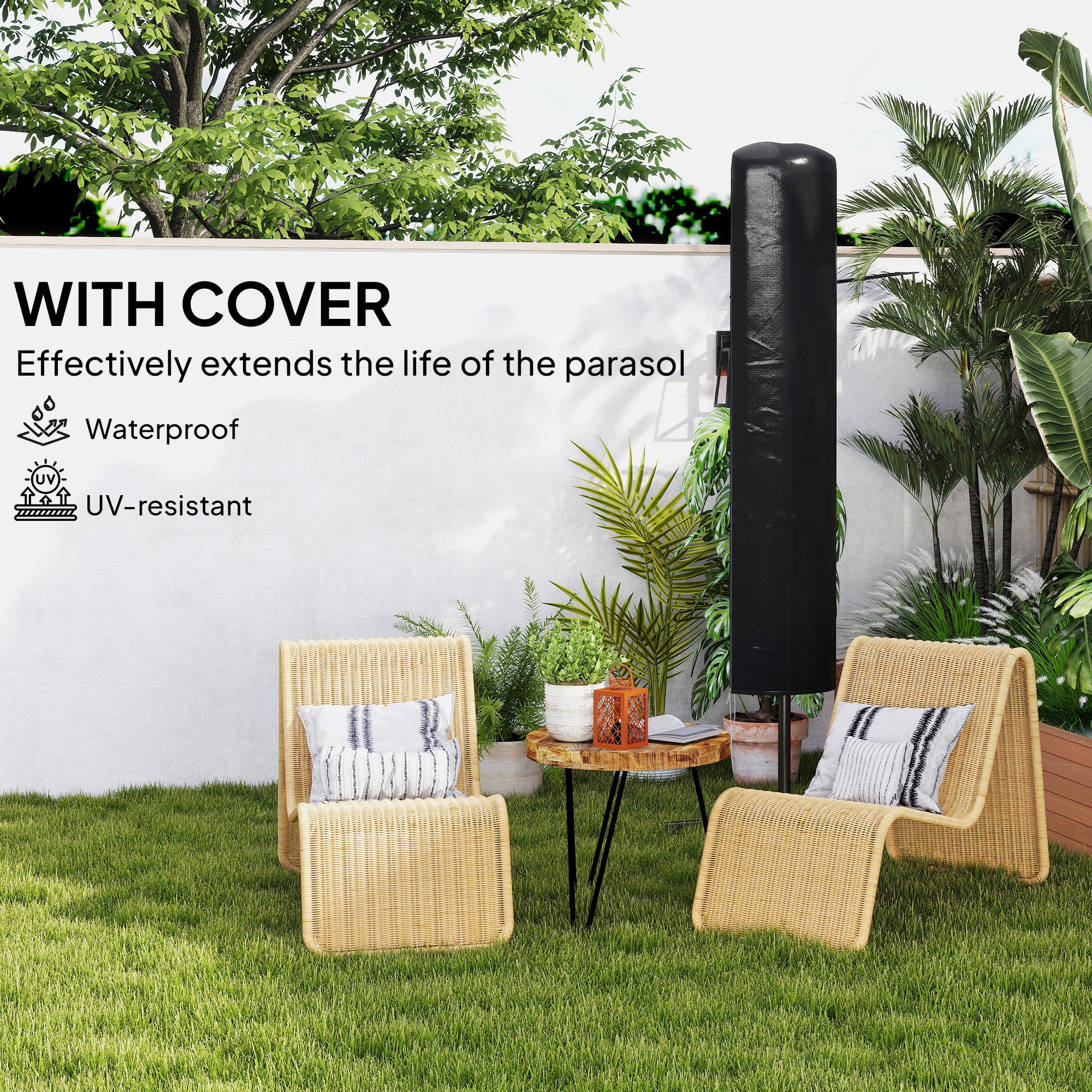 Outsunny 3(m) Garden Parasol Cantilever Umbrella with Solar LED - Orange - North Peak Garden Furniture