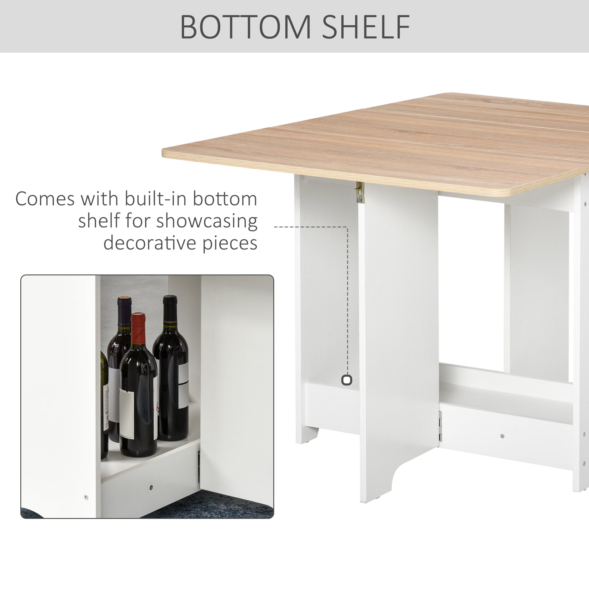 HOMCOM Foldable Dining Table Drop-Leaf Folding Desk Side Console with Storage Shelf for Kitchen,Dining Room - North Peak Garden Furniture