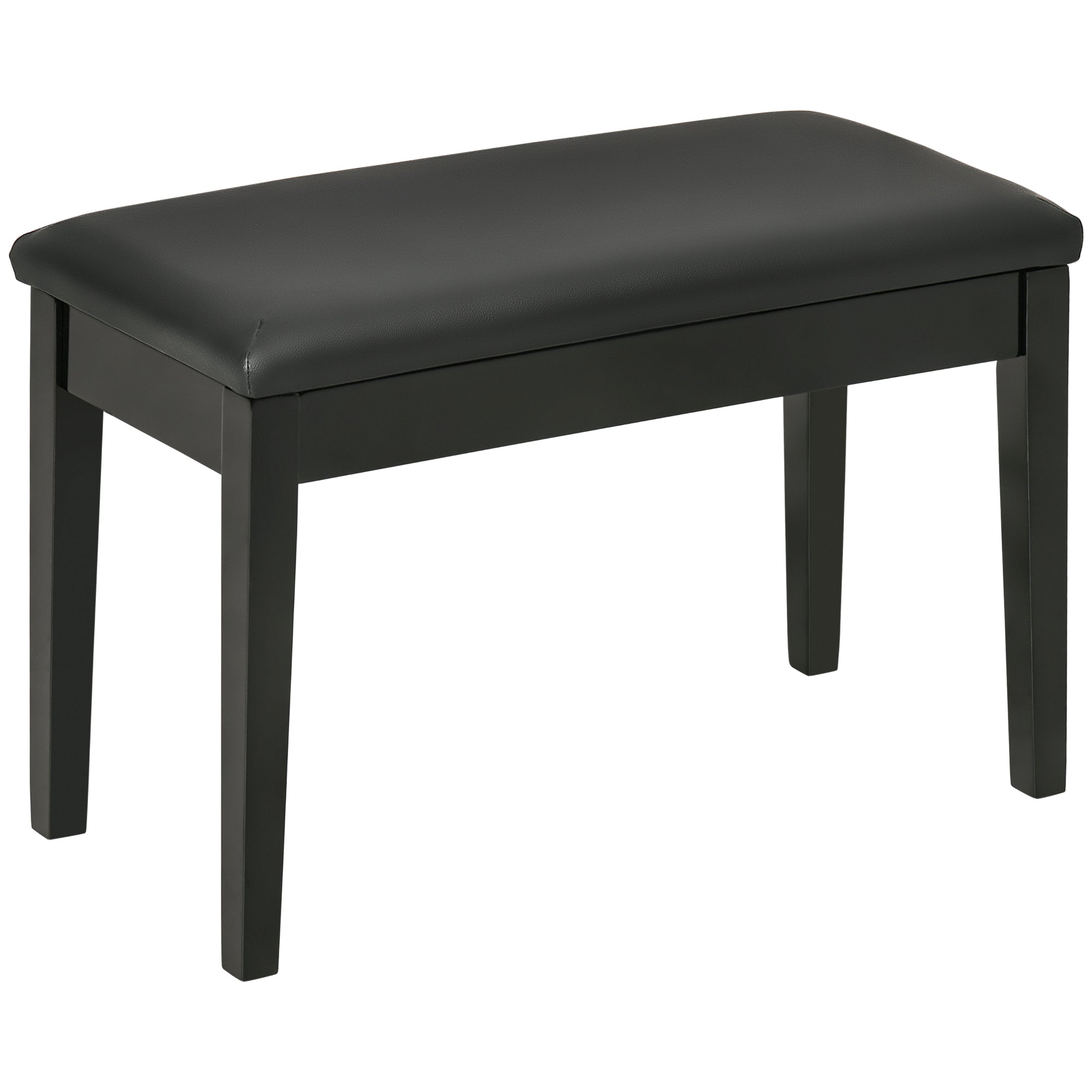 HOMCOM Classic Piano Bench Stool, PU Leather Padded Keyboard Stool with Rubber Wood Legs and Music Storage Compartment, Black - North Peak Garden Furniture