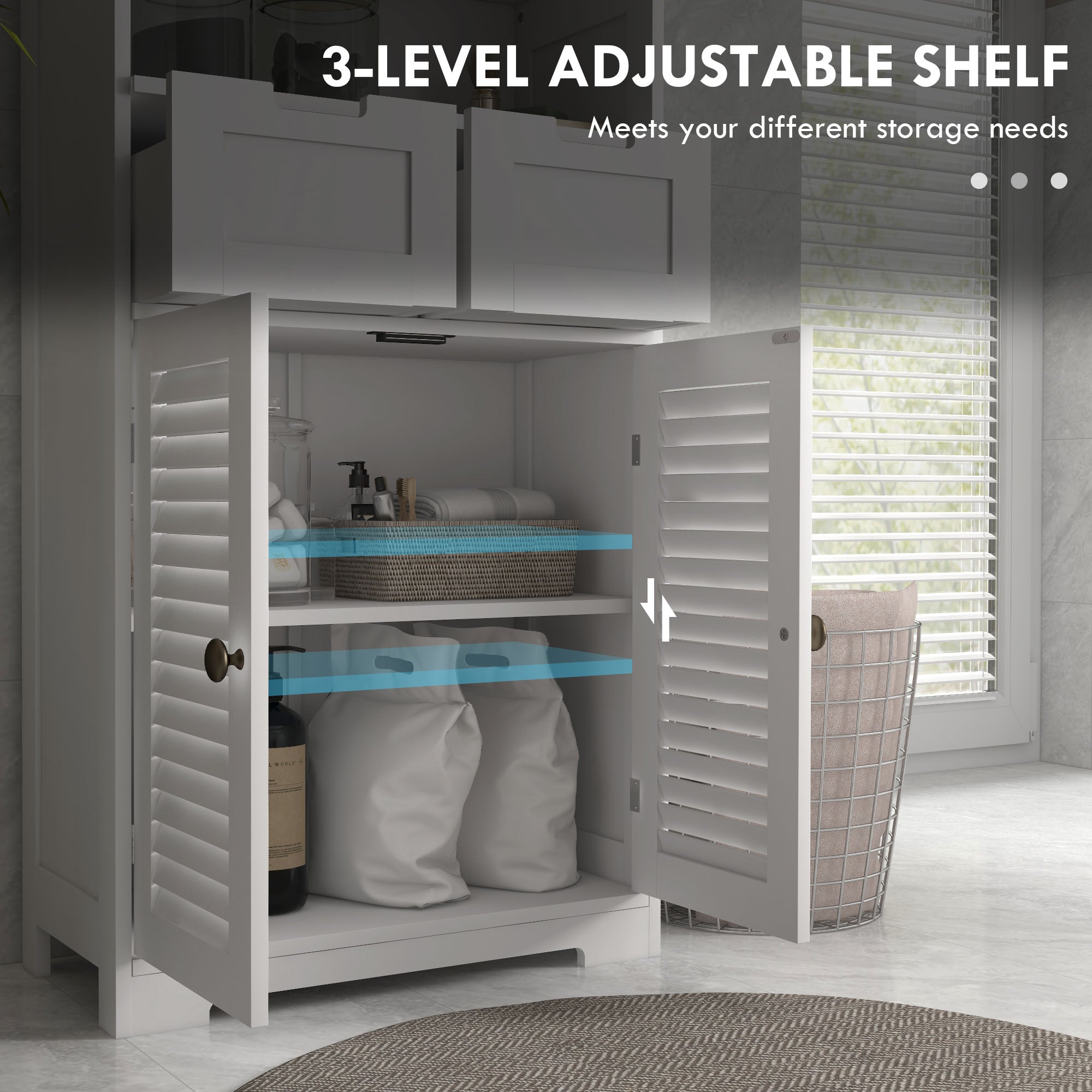 kleankin Three-Part Bathroom Storage Unit, with Shelf, Drawers & Cupboard - White - North Peak Garden Furniture