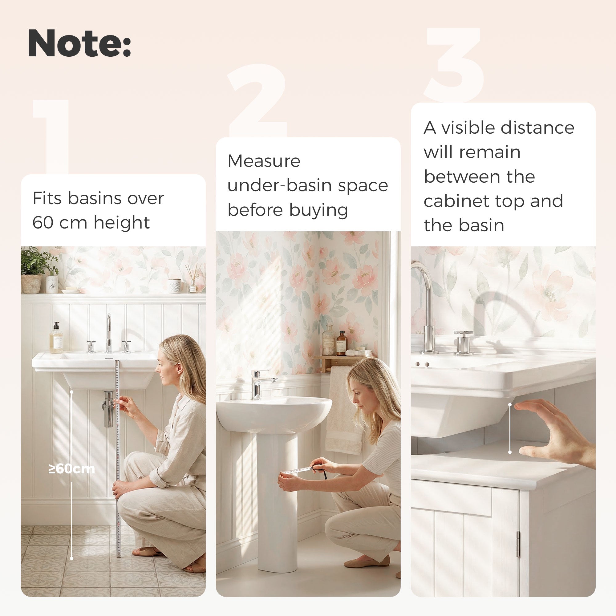 kleankin 60x60cm Under-Sink Storage Cabinet w/ Adjustable Shelf Handles Drain Hole Bathroom Cabinet Space Saver Organizer White