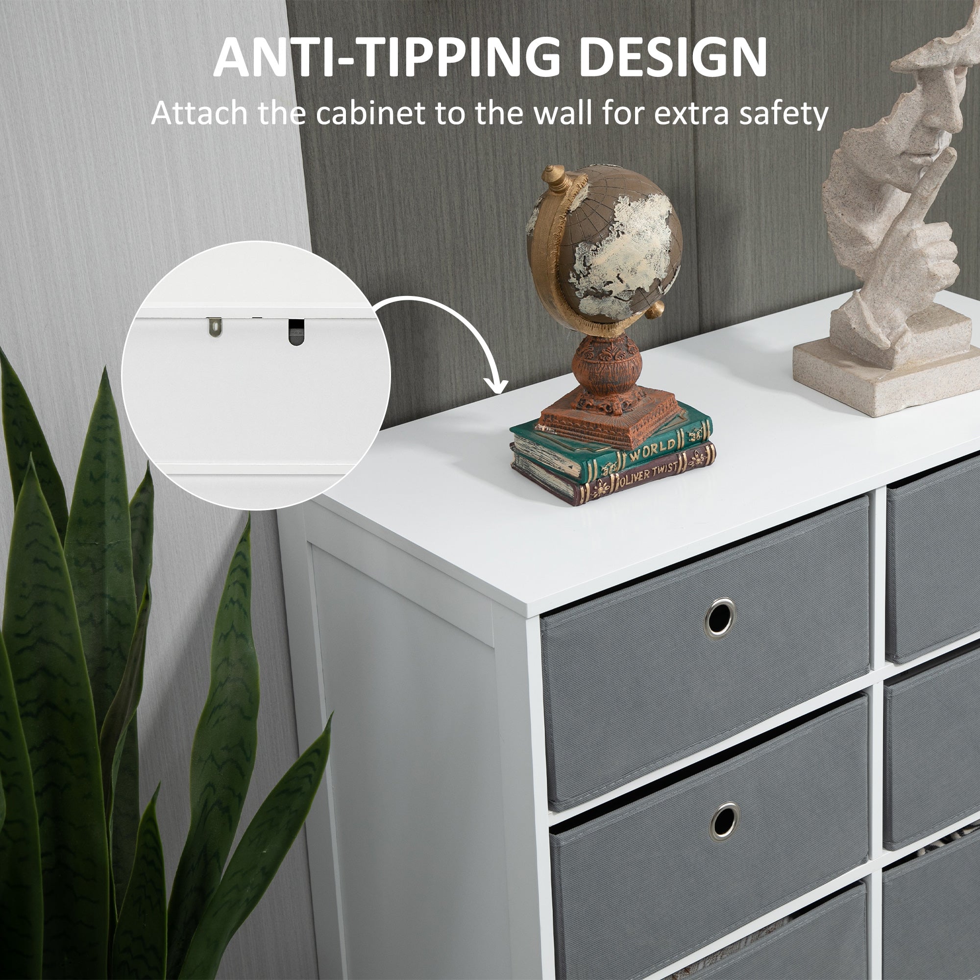 HOMCOM Chests of Drawer, Fabric Dresser Storage Cabinet with 6 Drawers for Bedroom, Living Room and Hallway, White and Grey - North Peak Garden Furniture