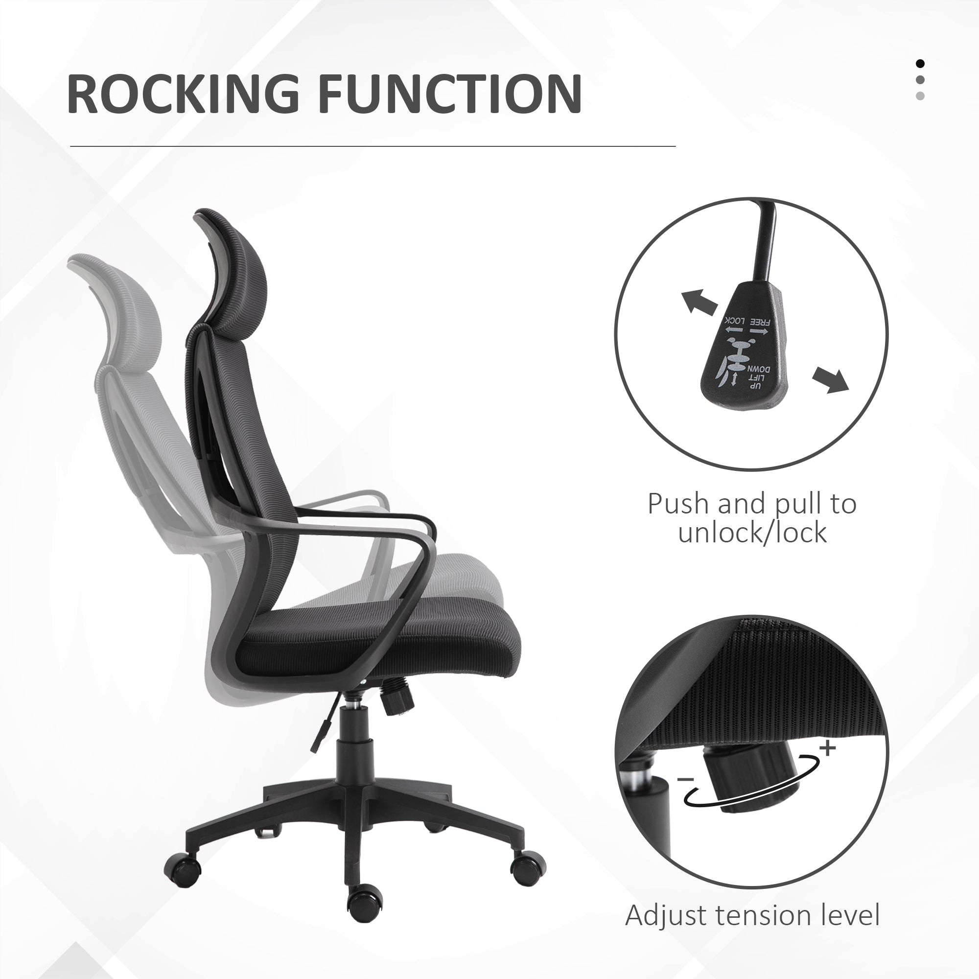 Vinsetto Ergonomic Office Chair, High Back Computer Chair, Mesh Desk Chair with Lumbar Support, Headrest, Wheel, Adjustable Height, Black - North Peak Garden Furniture