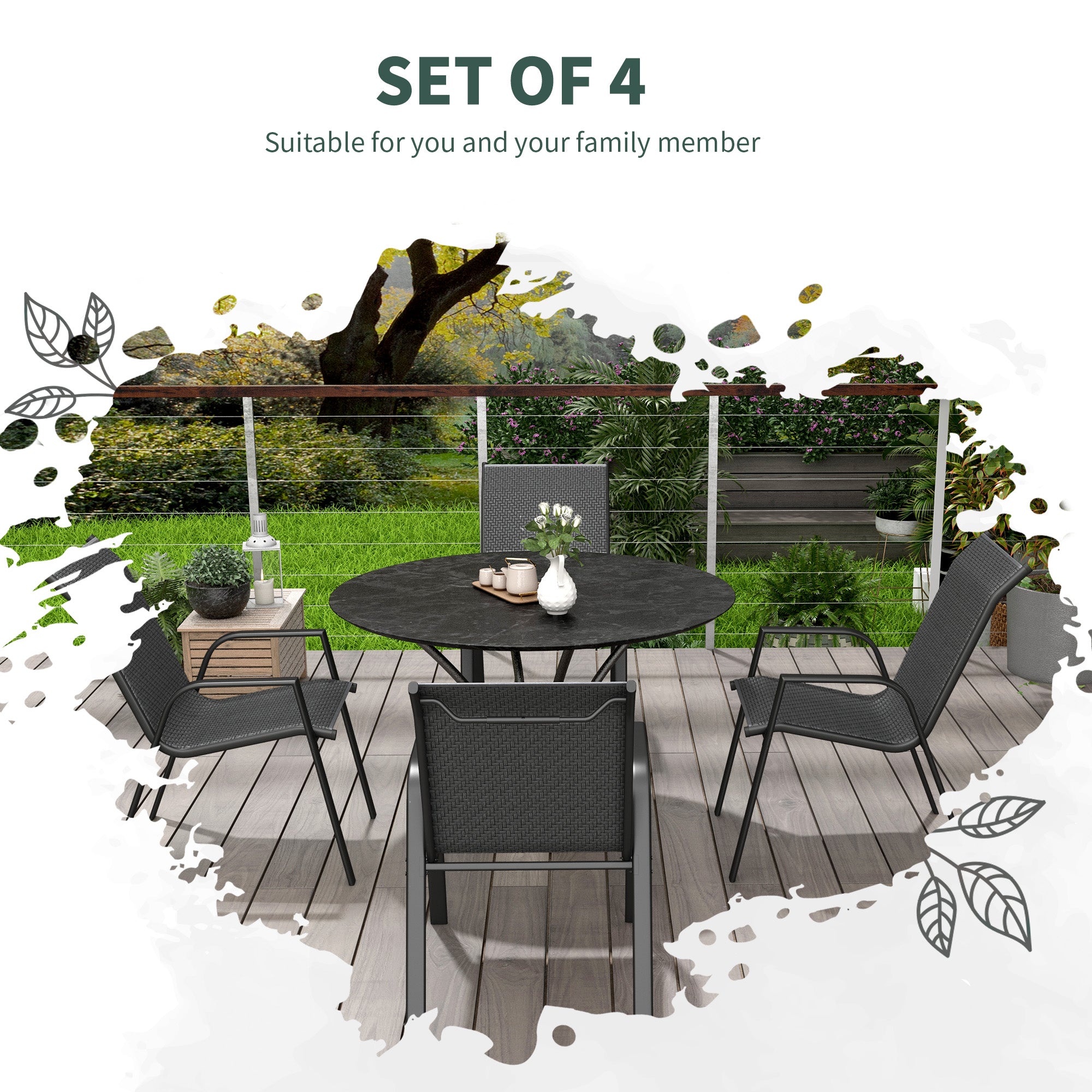 Outsunny Four-Piece Stacking Rattan Garden Seat Set - Grey - North Peak Garden Furniture