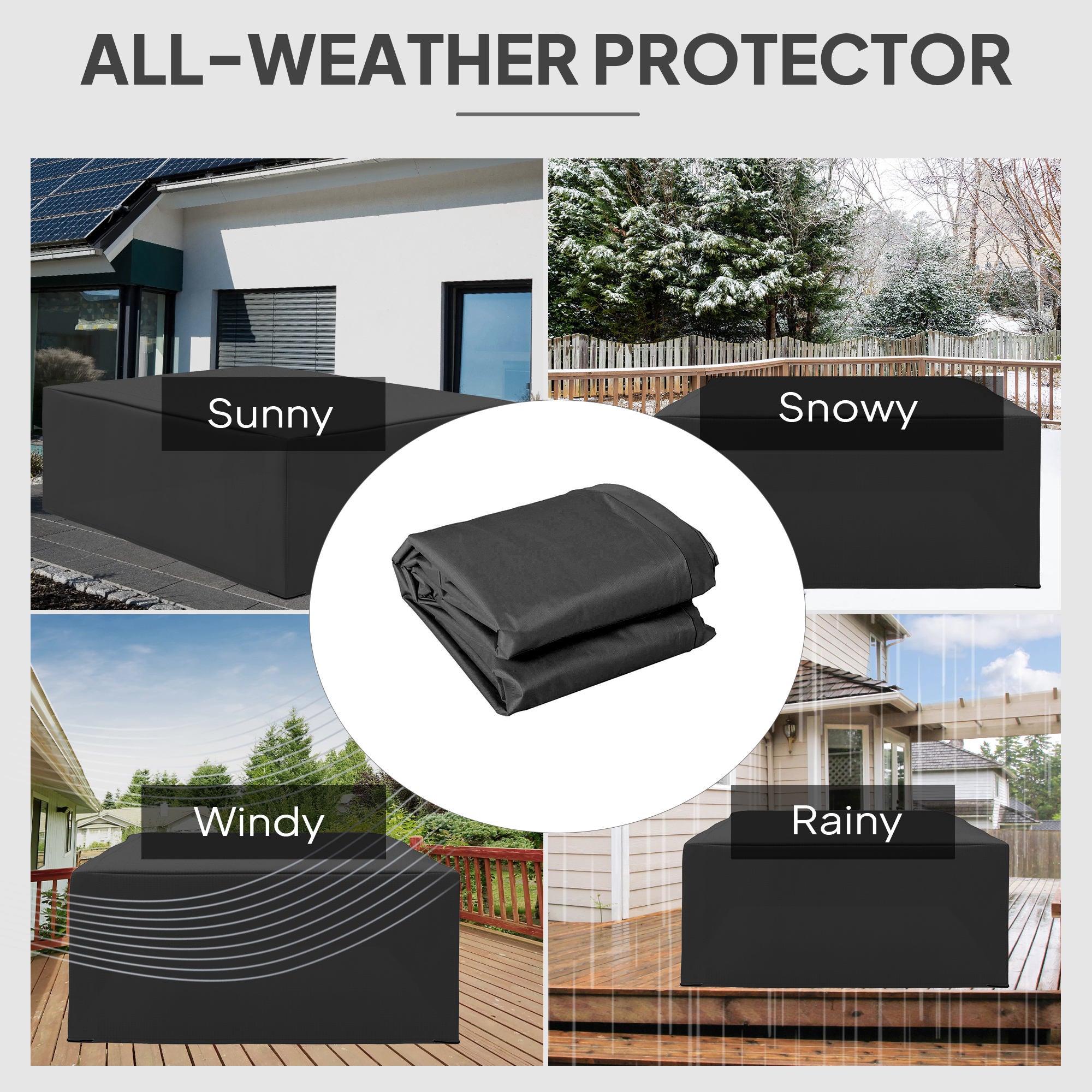 Outsunny 600D Oxford Outdoor Garden Furniture Sofa Set Cover, Waterproof Anti-UV Rattan Sun Lounger Protection Protector Cover, 275L x 205W x 90Hcm, Black - North Peak Garden Furniture