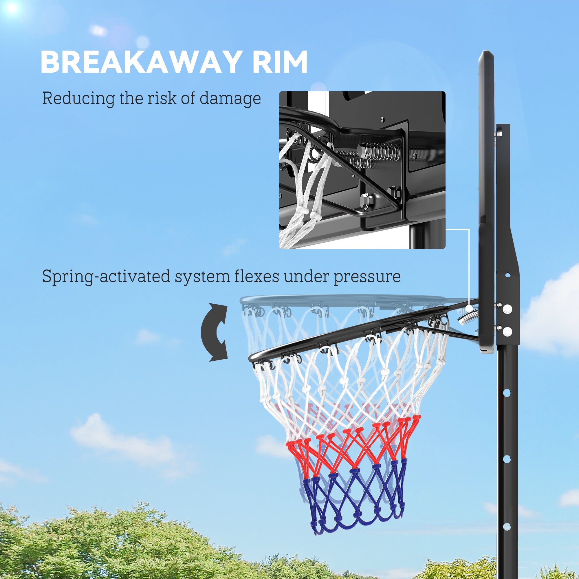 SPORTNOW Basketball Hoop Outdoor, Basketball Hoop and Stand with 10-Level Adjustable Height, Weighted Base, Portable on Wheels, 2.3-3.05m, for Teens, Juniors, Adults - North Peak Garden Furniture