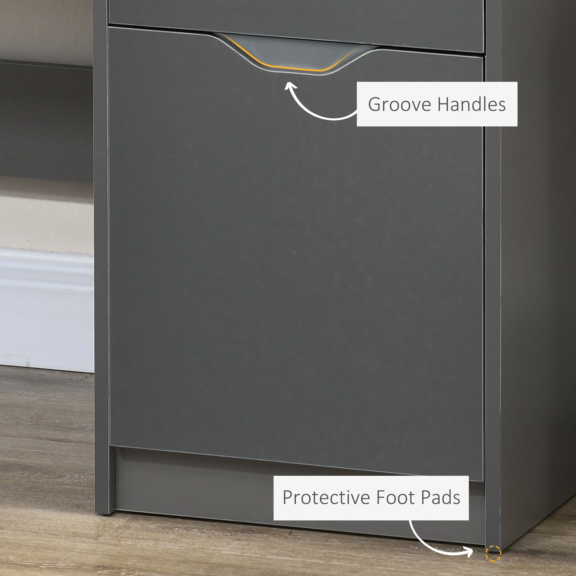 HOMCOM Computer Desk with Drawers, High Gloss Home Office Desk with Storage Cabinet, Study Workstation, 120 x 60cm, Grey - North Peak Garden Furniture