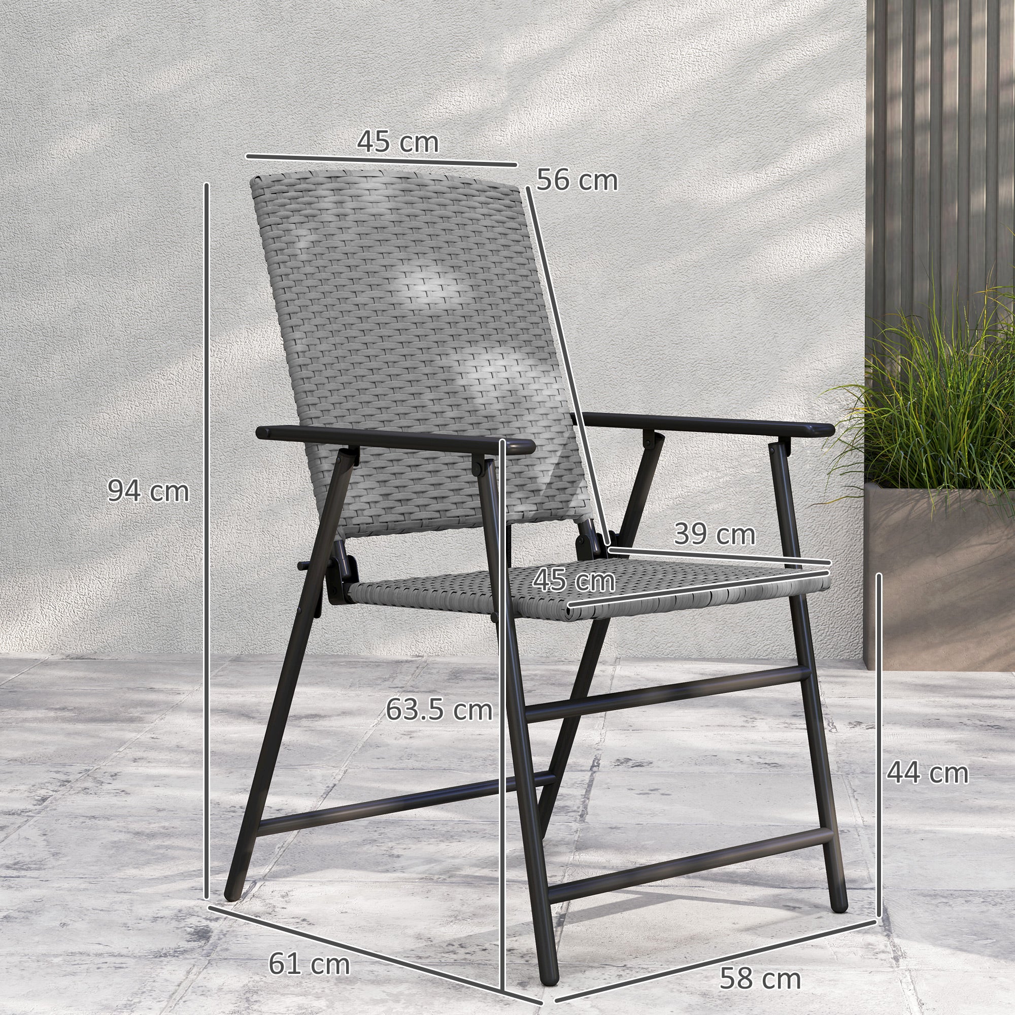 Outsunny Set of Four Folding Rattan Seat Chairs - Grey - North Peak Garden Furniture